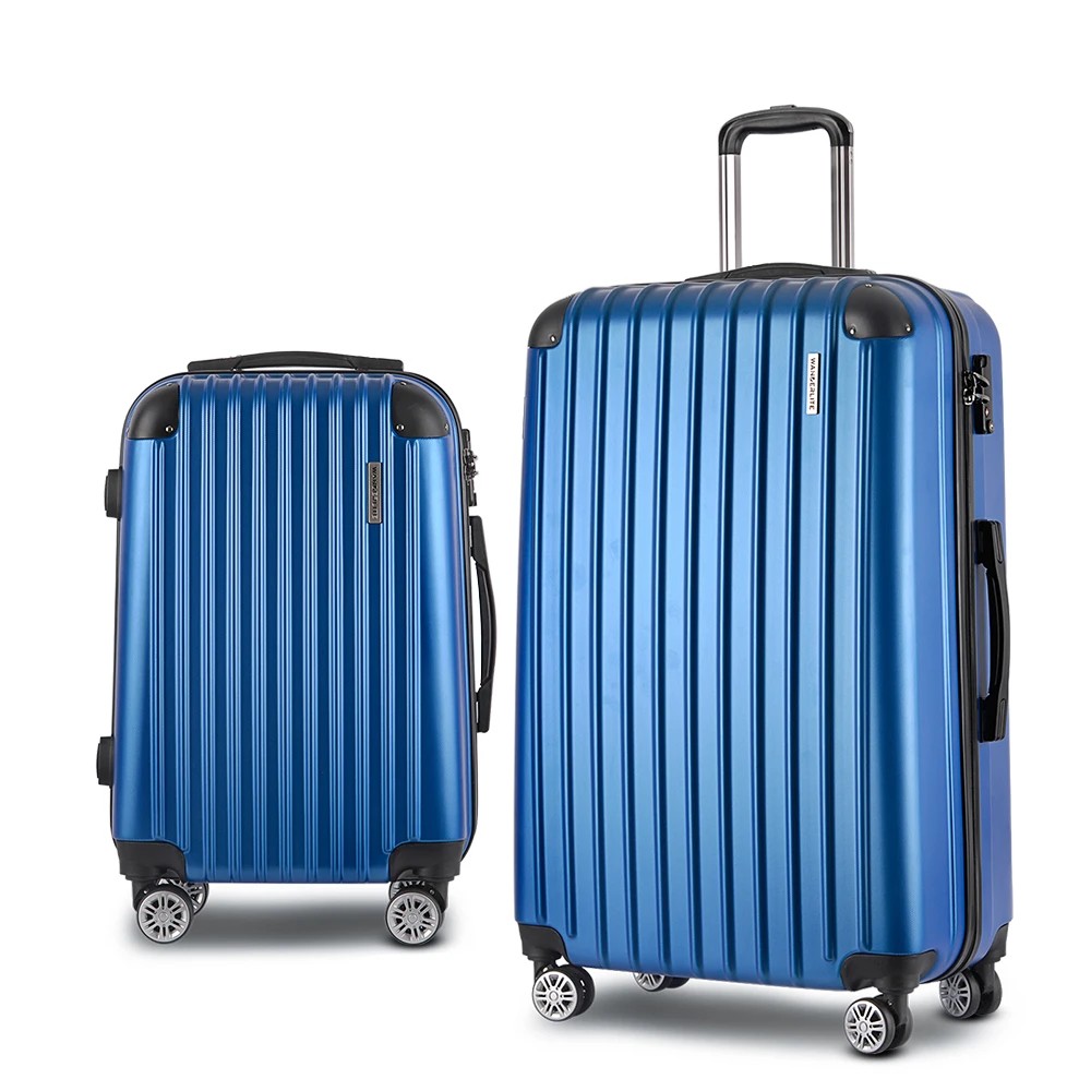1 Wanderlite 2pc Luggage Trolley Travel Set Suitcase Carry On TSA Hard Case Lightweight - Blue, 1 of 1