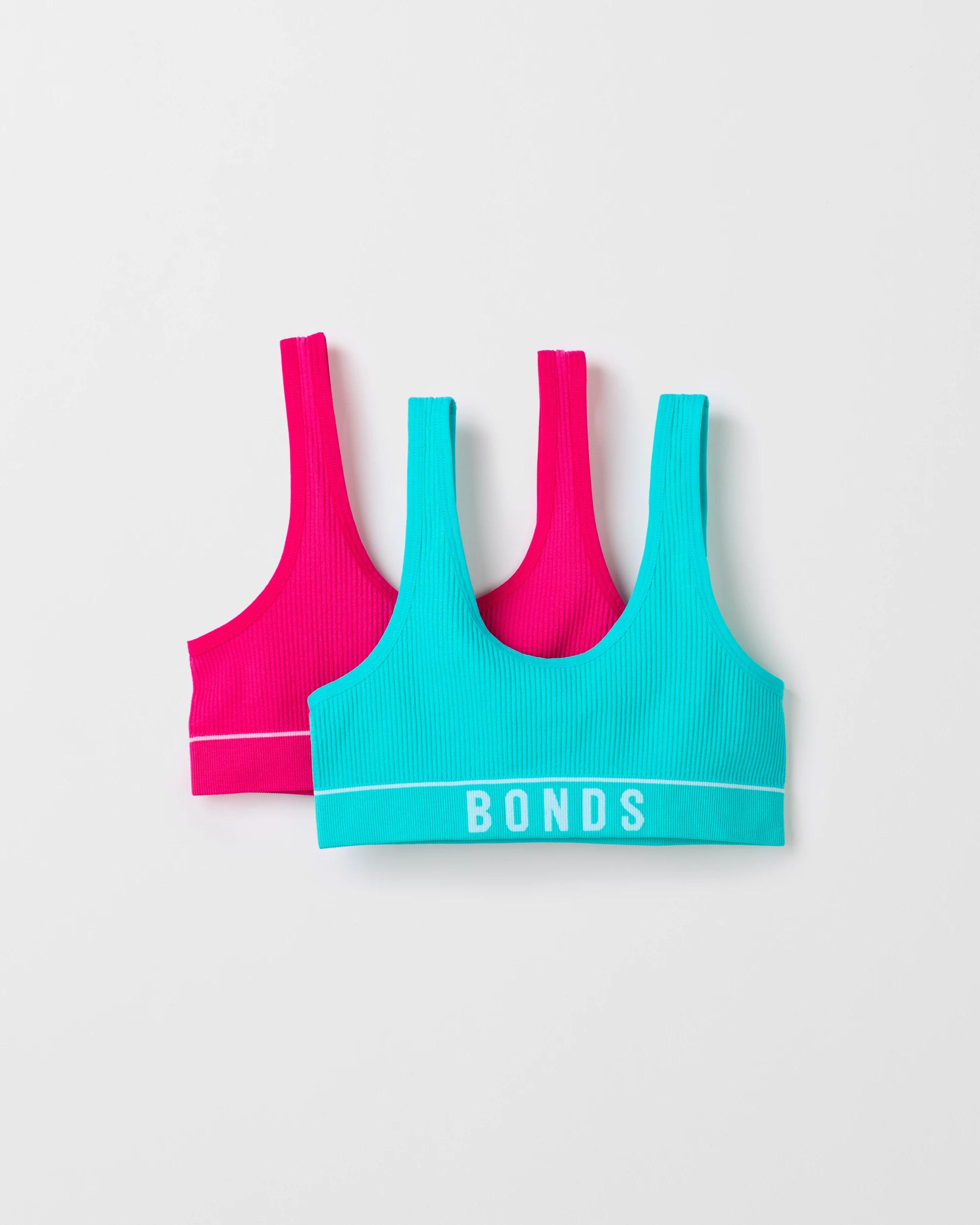 1 Older Girls Retro Rib Tank Crops 2 Pack - Bonds MINT/HOT PINK, 1 of 2