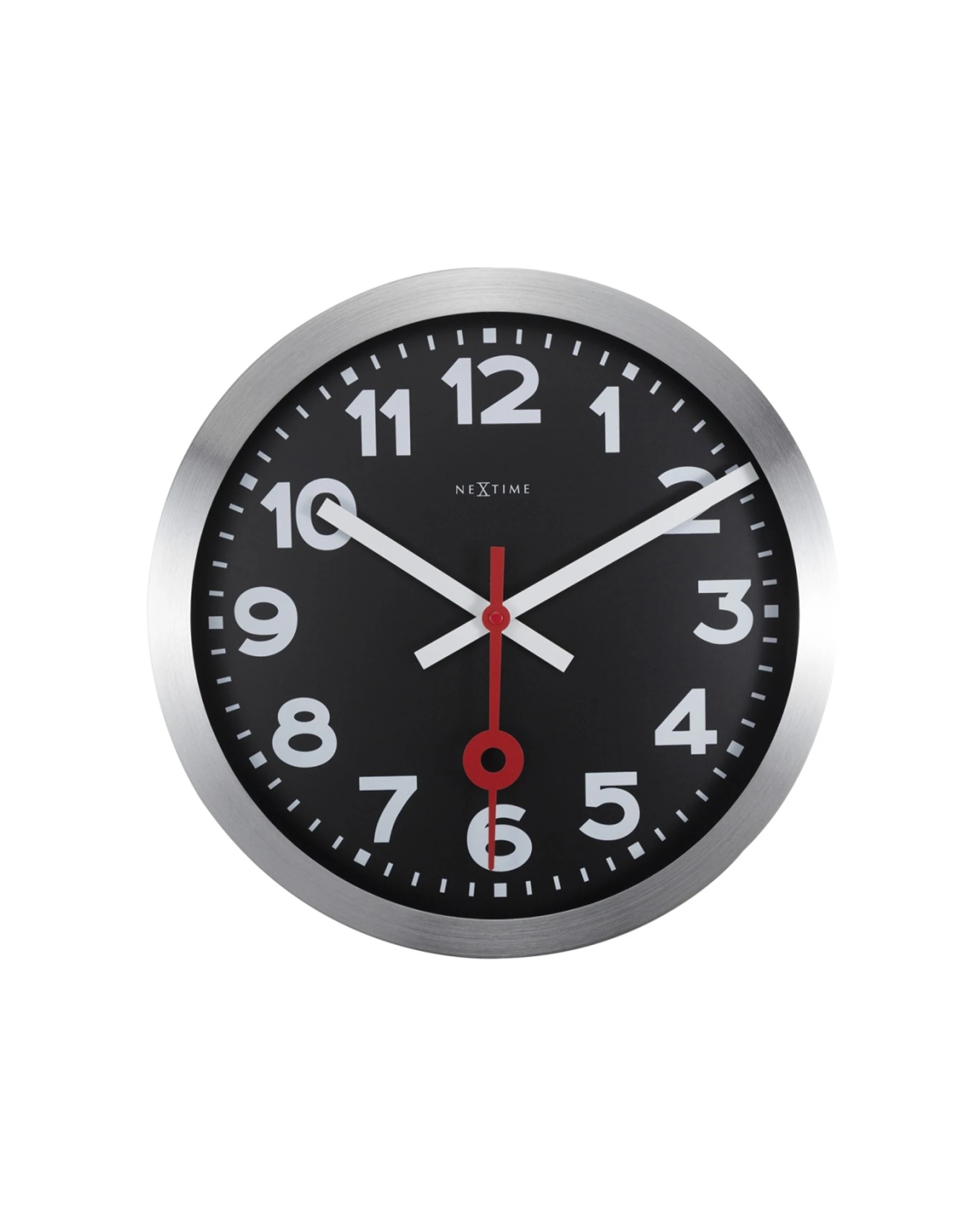 1 NEXTIME Station Numerical 35cm Wall Clock Silent Sweep Movement Glass Lens - Black, 1 of 5
