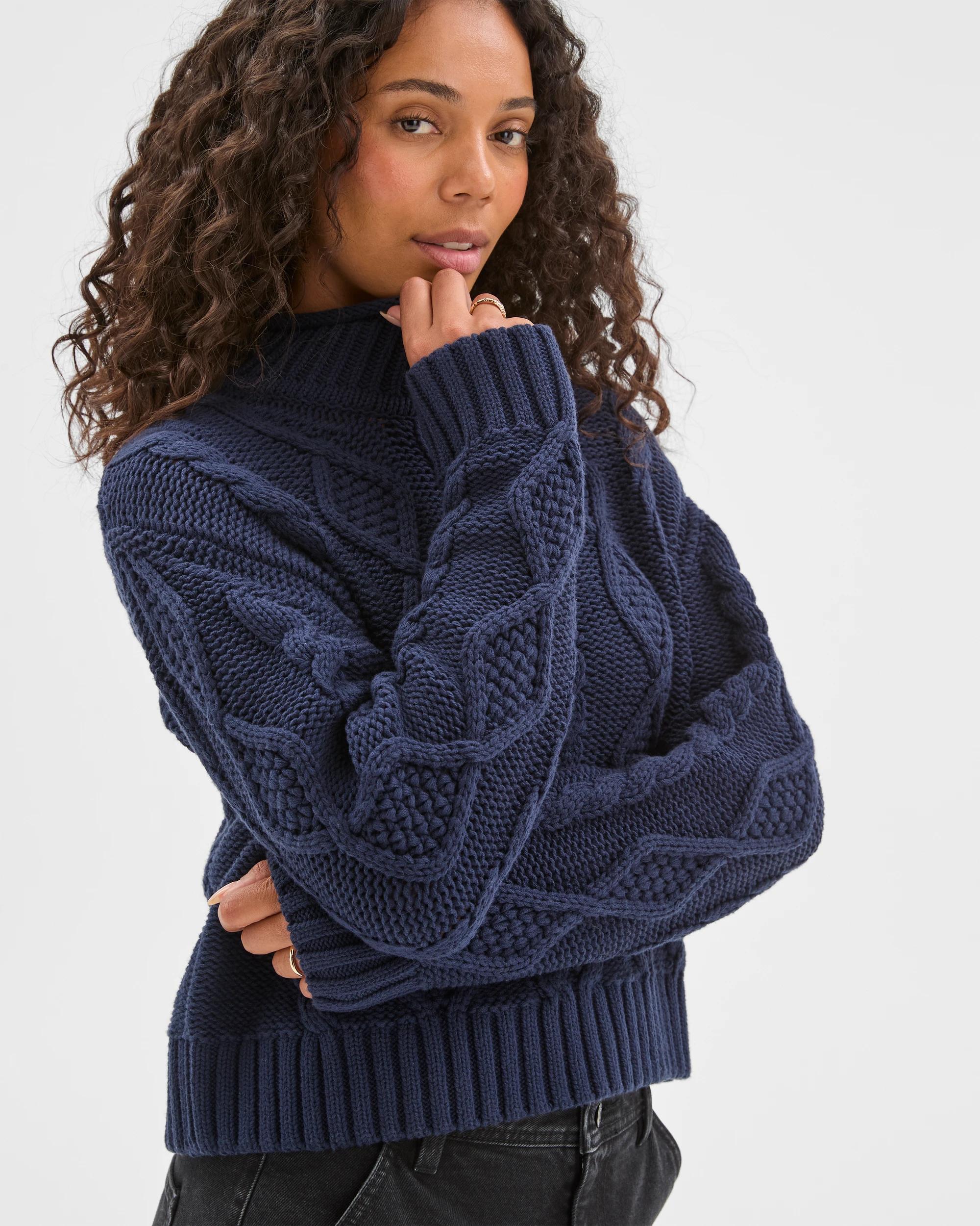 5 Target Woman Australian Cotton Blend Roll Neck Cable Knit Jumper NAVY, 5 of 7