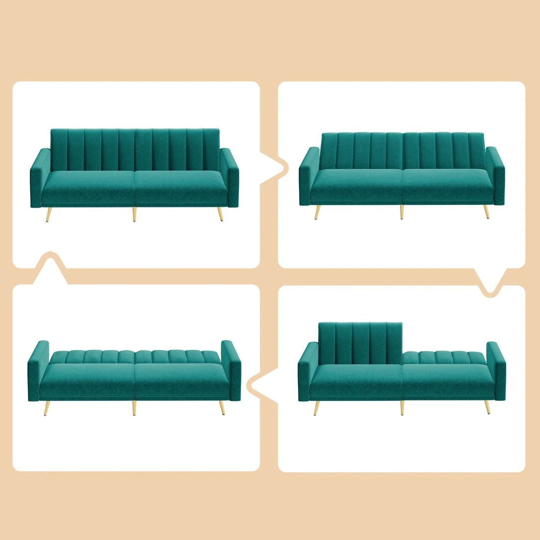 5 Alfordson Sofa Bed Futon Couch Lounge 3 Seater Convertible Velvet - Green, 5 of 10