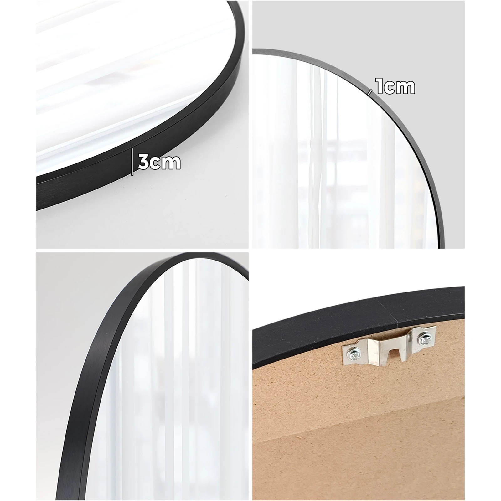4 Oikiture Wall Mirrors Round Makeup Mirror Vanity Home Decorative 80cm
 - Black, 4 of 9