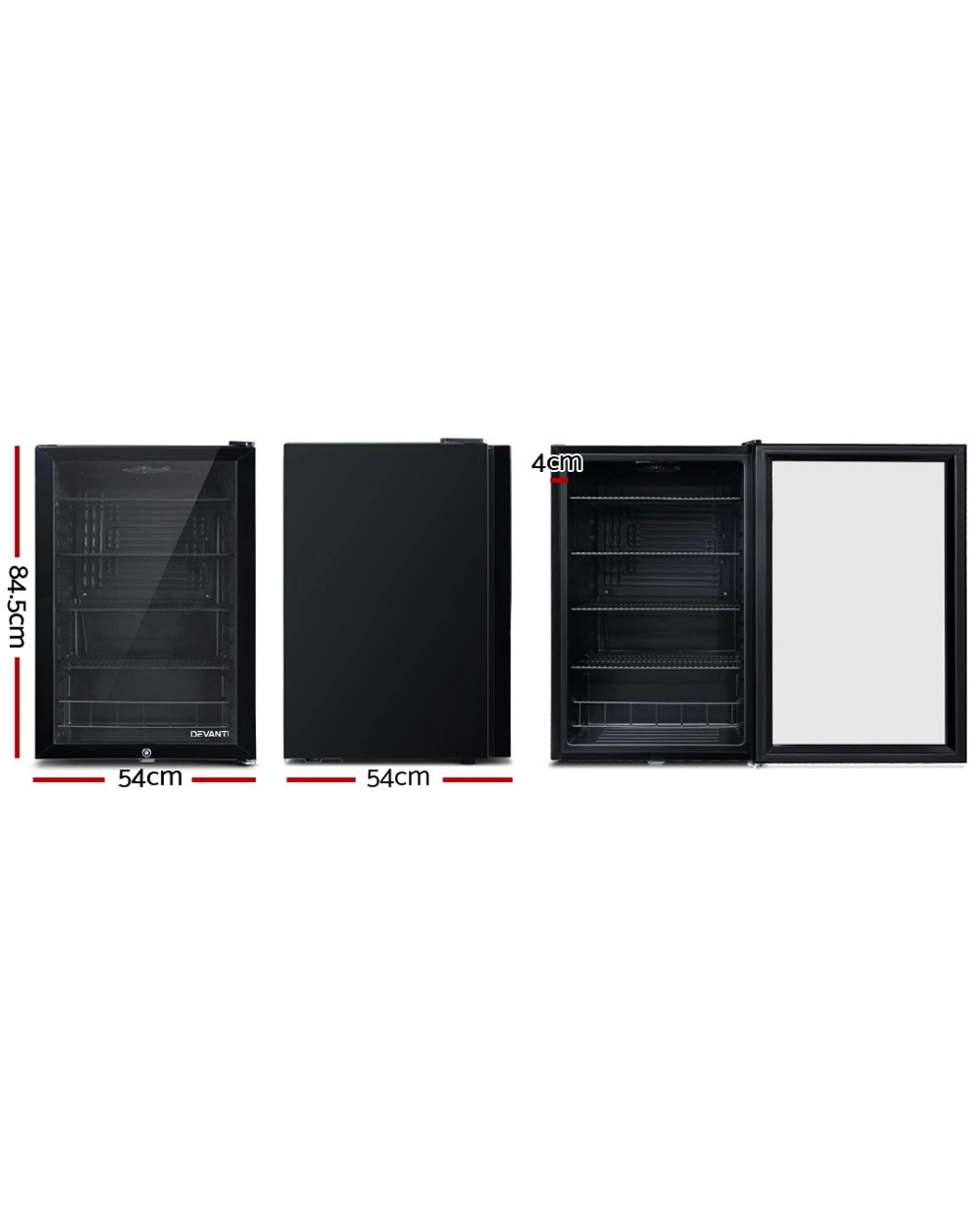 2 Devanti 130L Bar Fridge Glass Door w/Light - Black, 2 of 6