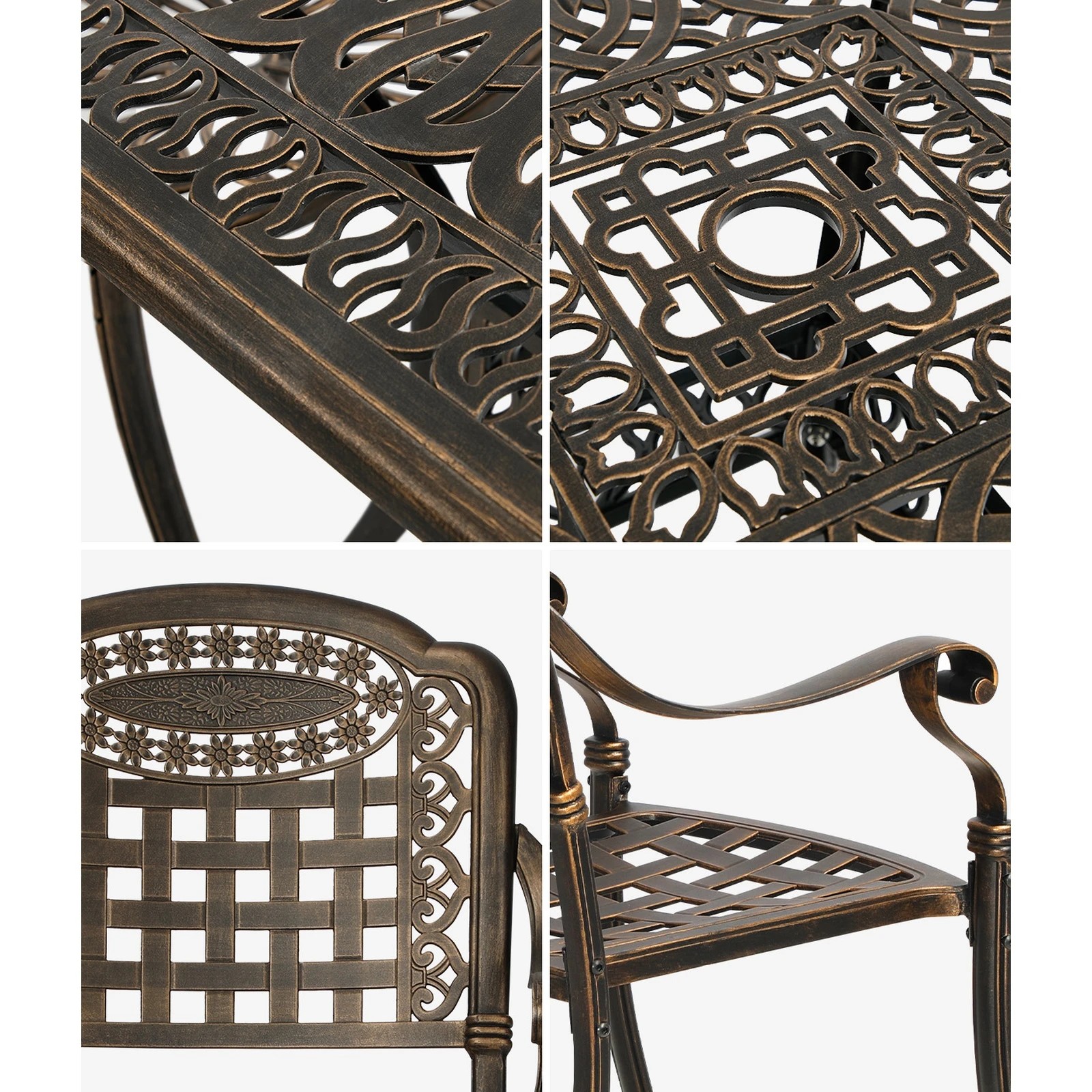 5 Livsip 5 Piece Outdoor Dining Setting Bistro Patio Set Cast Aluminium Furniture - Bronze, 5 of 7