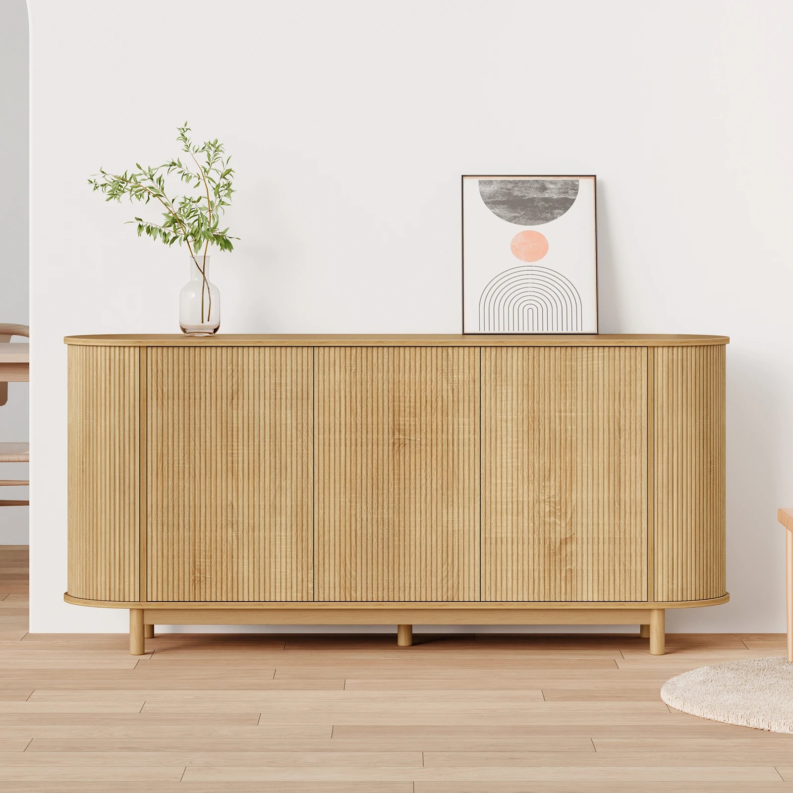 4 Alfordson Buffet Sideboard Cabinet Storage Cupboard Pantry Kitchen - Oak, 4 of 10