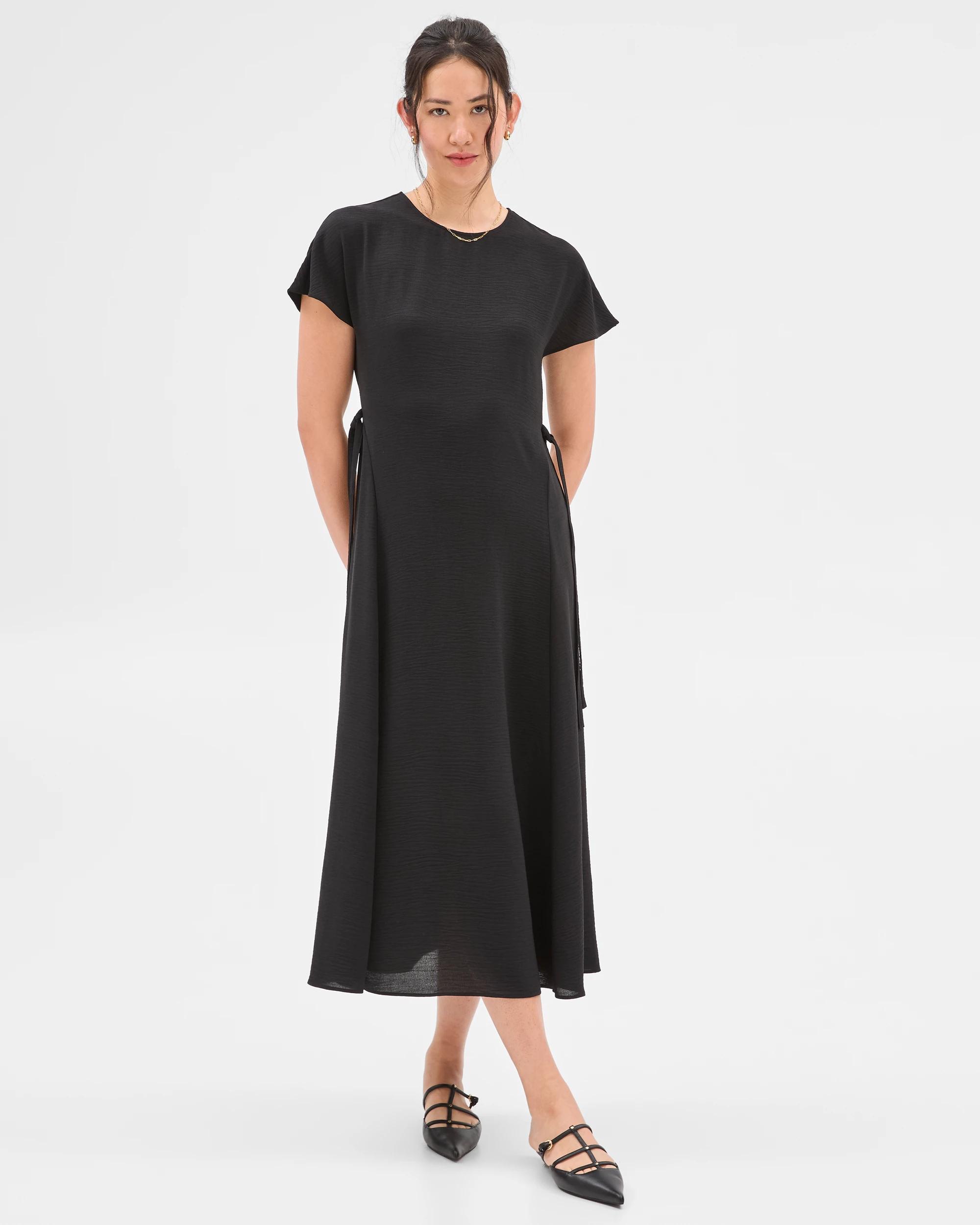 5 Tie Waist Midi Dress - Preview BLACK, 5 of 8