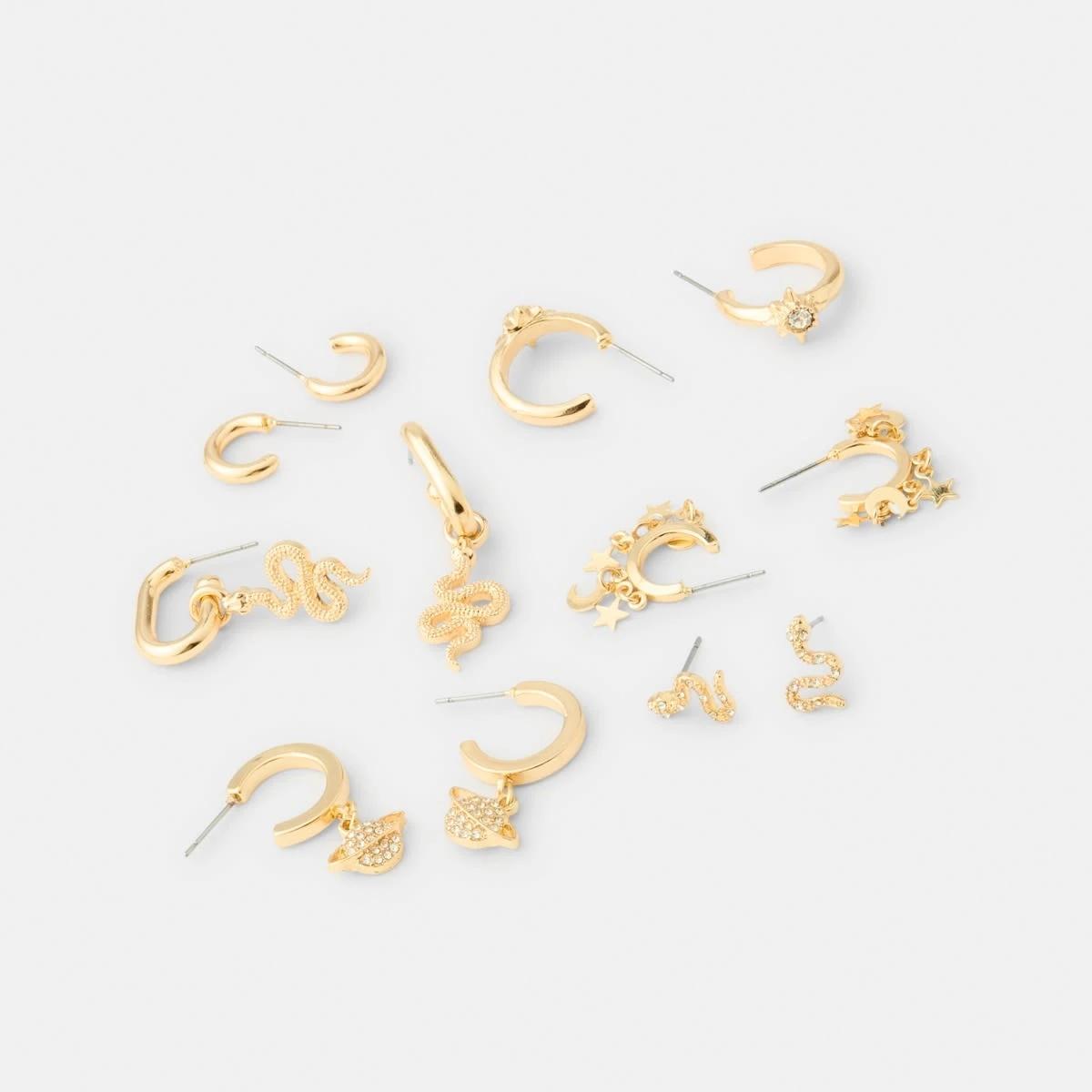 3 6 Pack Snake Stud and Hoop Earrings - Gold Tone Gold, 3 of 5