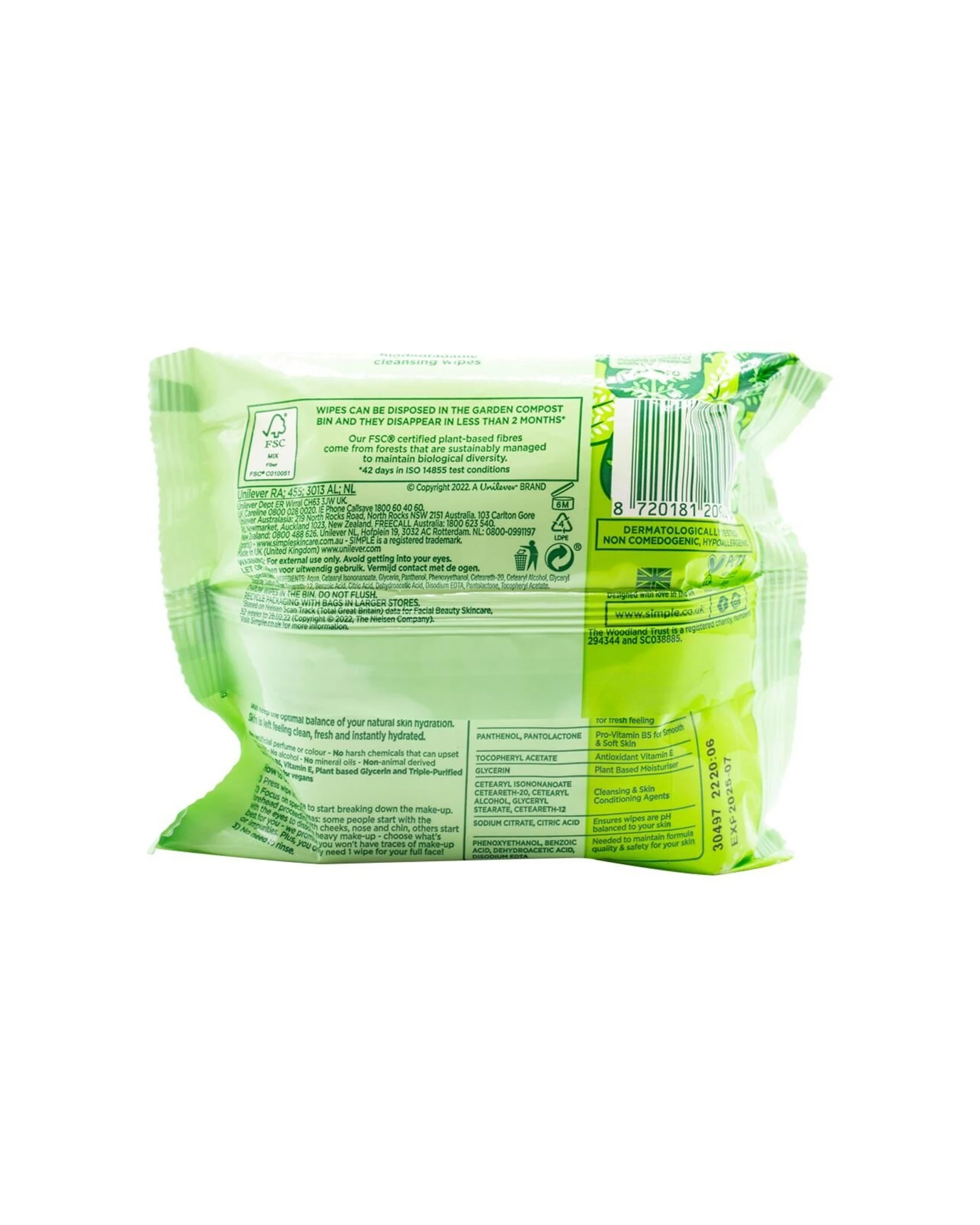 3 Simple Cleansing Face Wipes Travel Cleaning Cloth Biodegradable 300 Pack - Green, 3 of 3