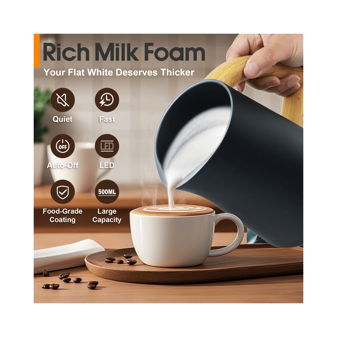 3 Advwin Electric Milk Frother, 4-in-1 Hot & Cold Frothing Coffee Steamer Frother, Digital Display Foam Maker, 3 of 7