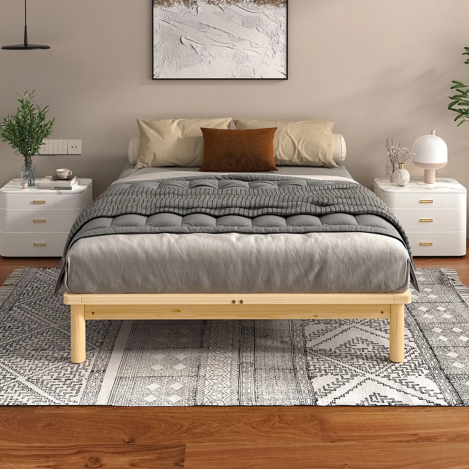 3 Alfordson Bed Frame Wooden Timber Double Size Mattress Base Platform Basia - Natural, 3 of 10