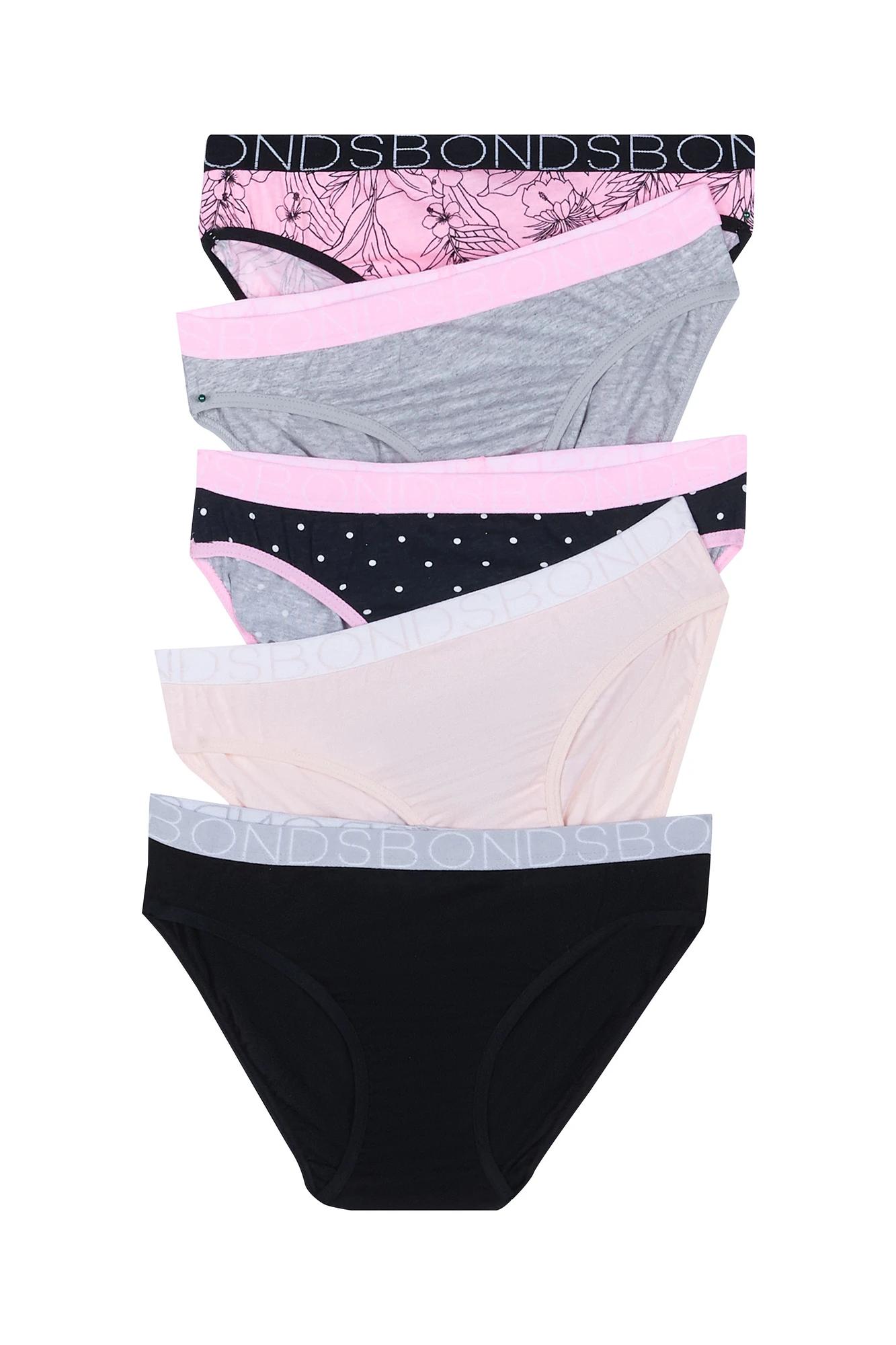 1 Bonds Girls Bikini Briefs 5 Pack PINK BLACK PRINT, 1 of 1