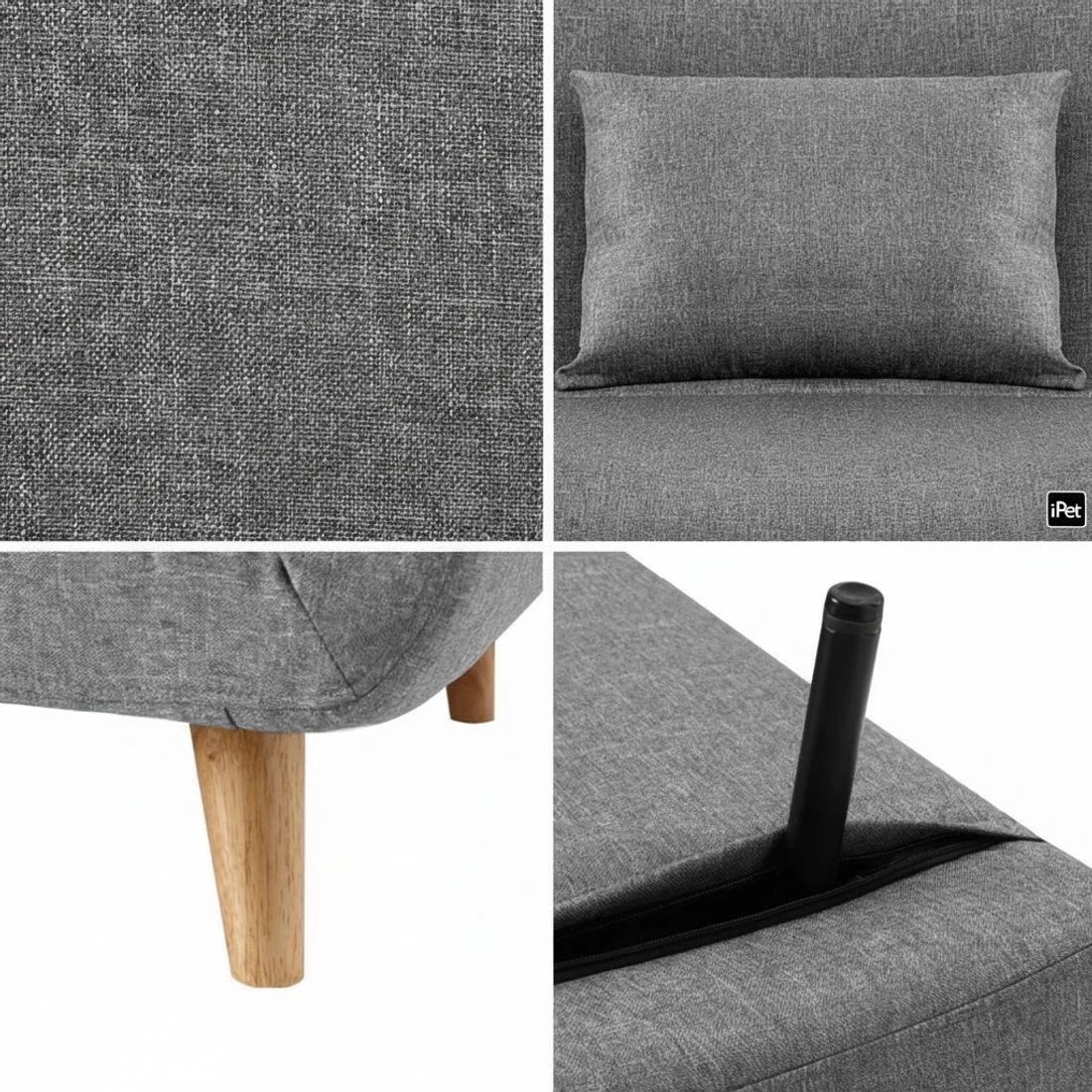 7 Artiss Sofa Bed 2 Seater Convertible Couch Recliner Lounge Chair Linen - Grey, 7 of 8