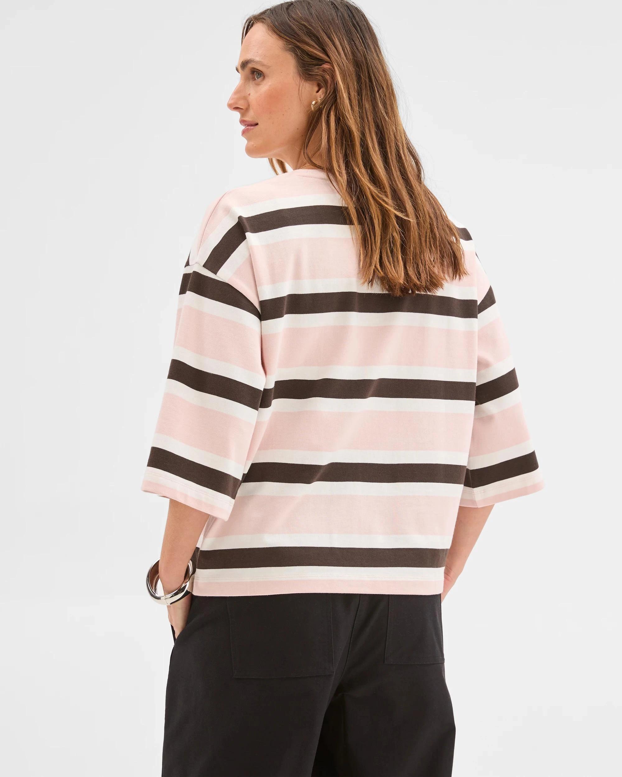 6 Target Woman Australian Cotton 3/4 Length Wide Sleeve Boxy T-Shirt PALE ROSE/BLACK COFFEE/CLOUD DANCER, 6 of 7
