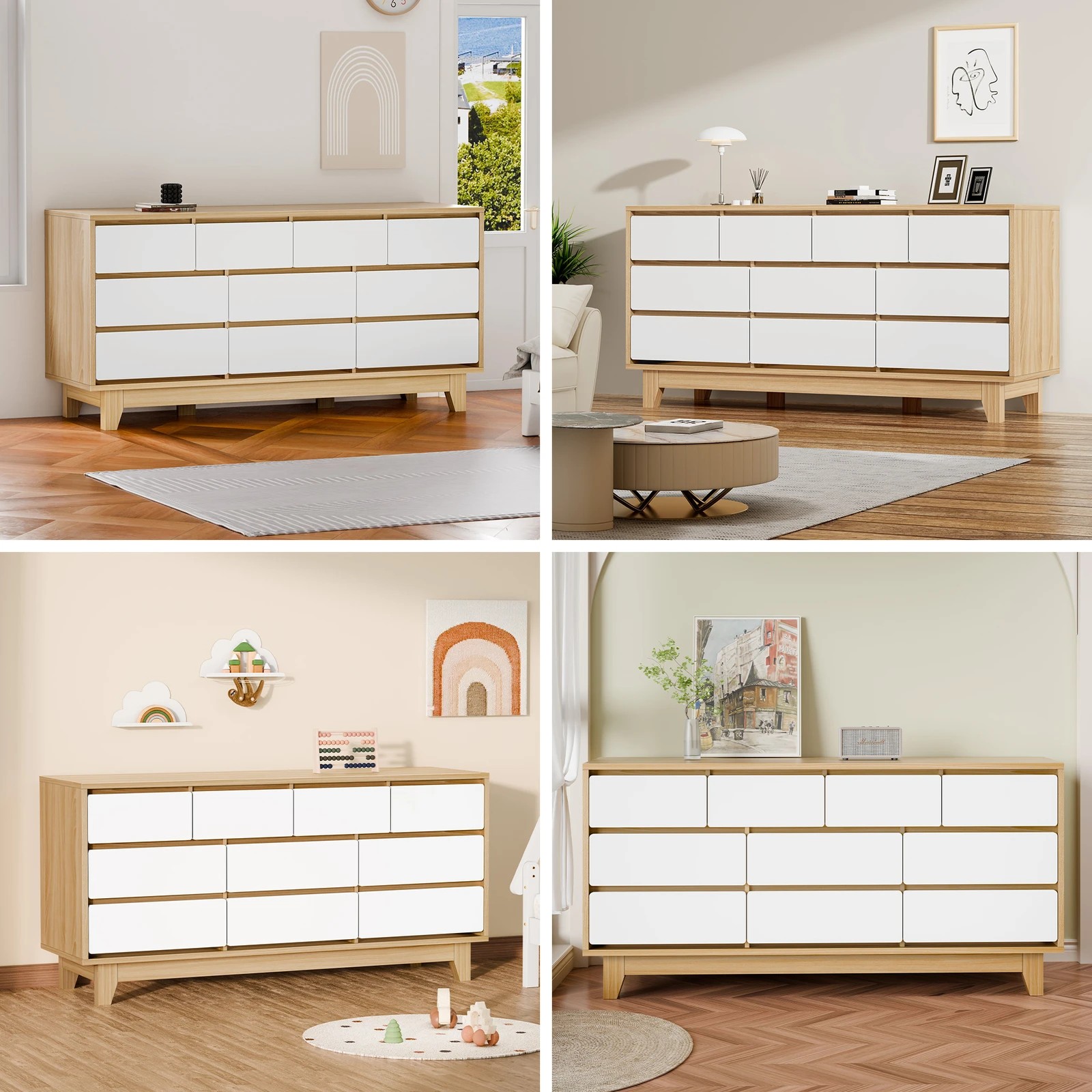 4 Alfordson 10 Chest of Drawers Minimalist Storage Cabinet Dresser - Oak, 4 of 10