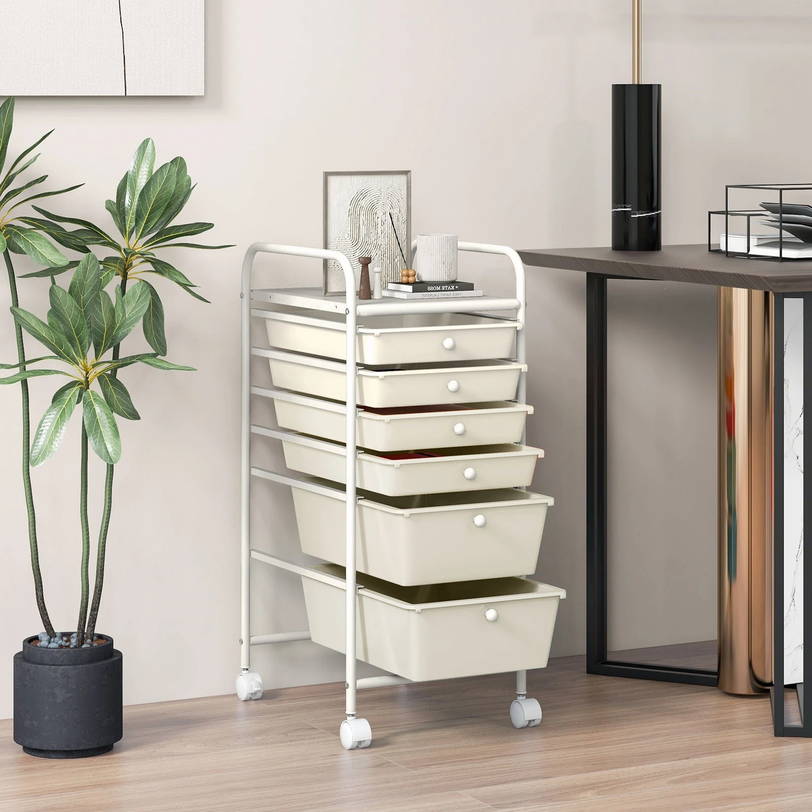 5 Costway 6 Drawers Rolling Storage Cart Mobile Utility Trolley - White, 5 of 7