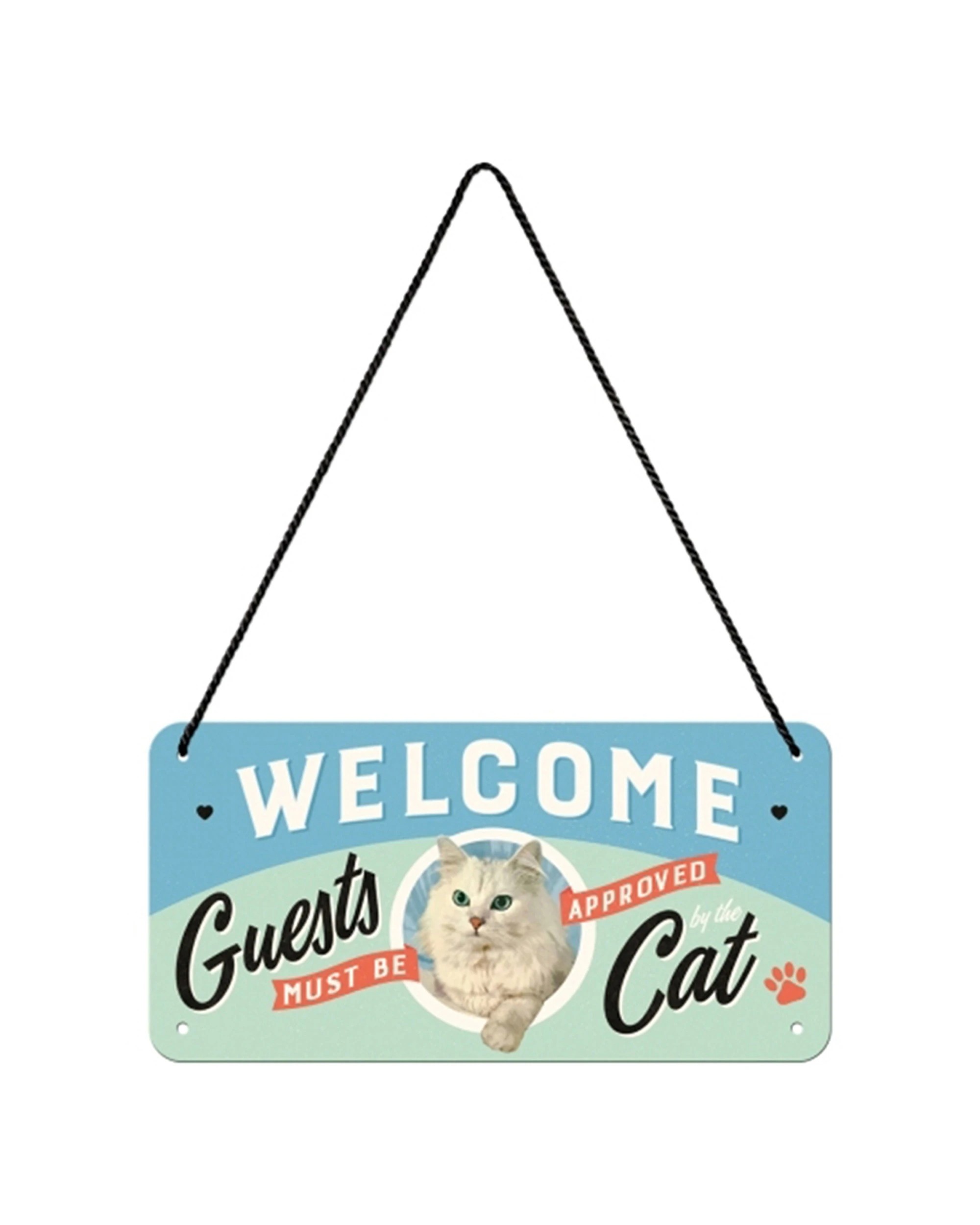 1 Nostalgic-Art Metal Hanging Sign 10x20cm Wall Decor - Welcome Guests Cat - Multi, 1 of 4