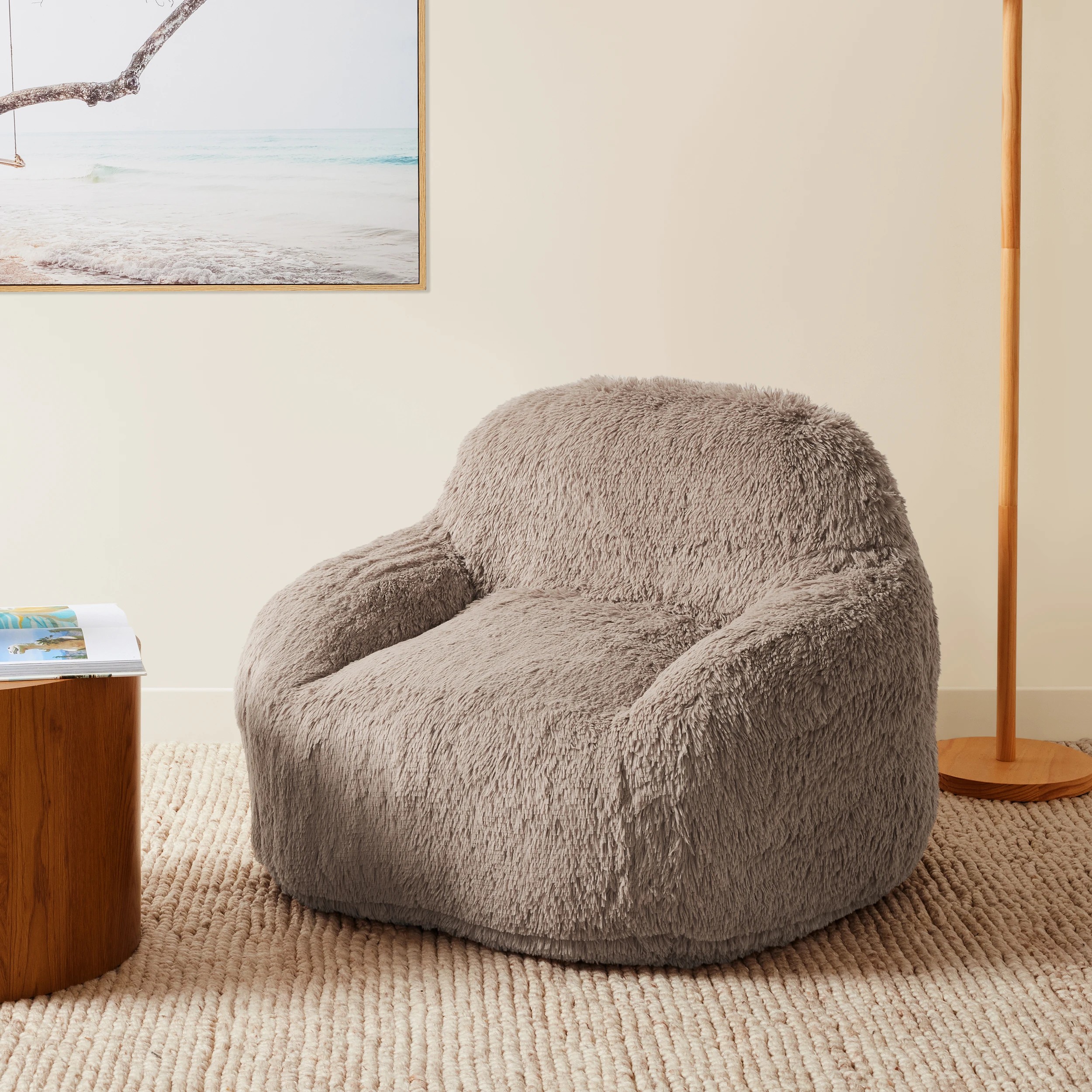 1 Faux Fur Taupe Expanding Chair, 1 of 6