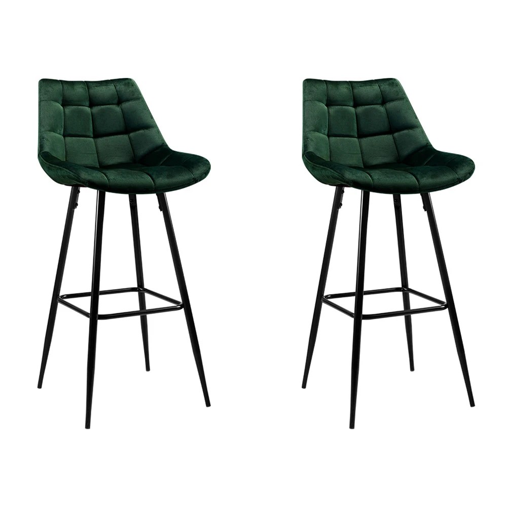 1 Artiss 2x Bar Stools Velvet Chairs - Green, 1 of 5