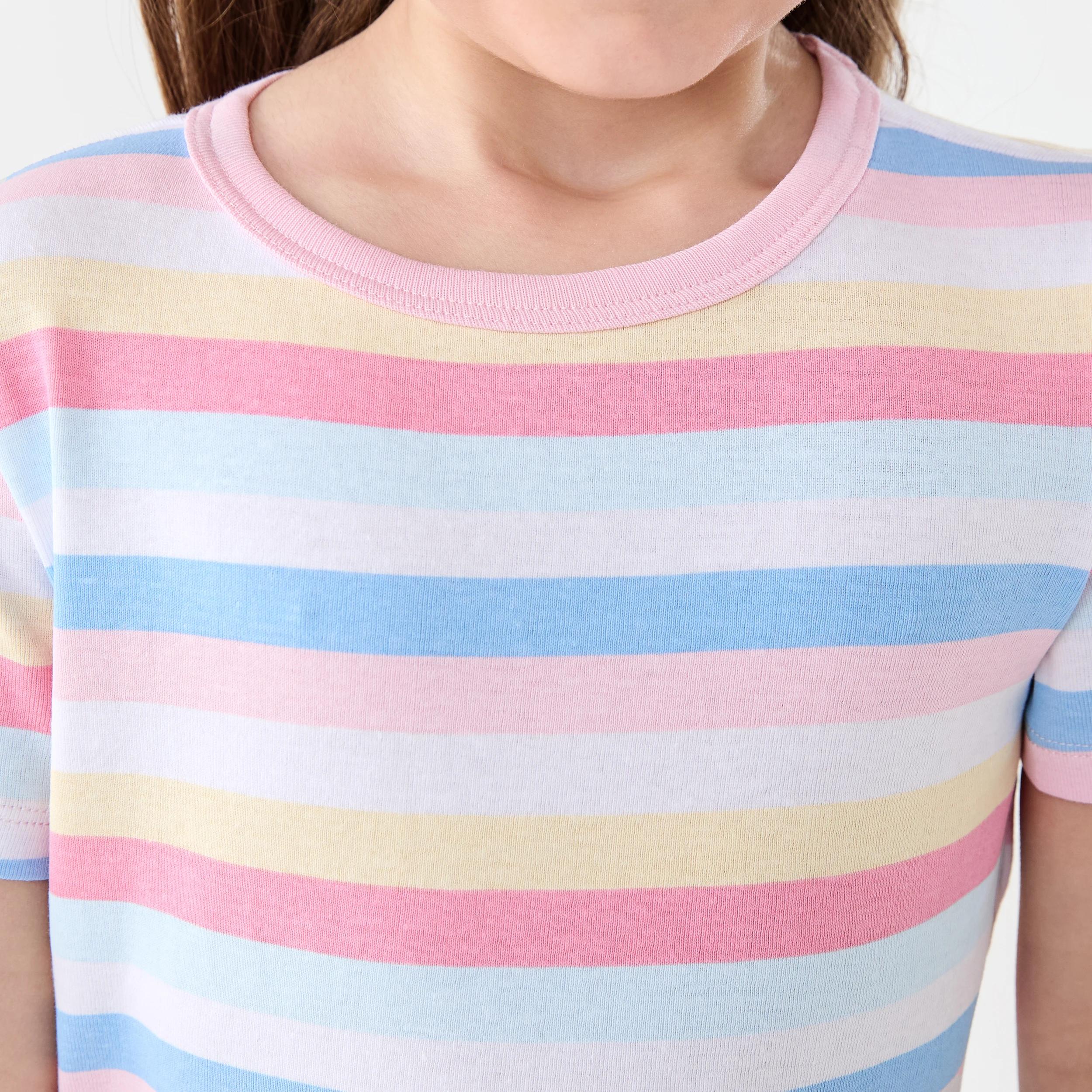 4 Short Sleeve Ribbed Pyjama Set COLOURFUL STRIPE, 4 of 7