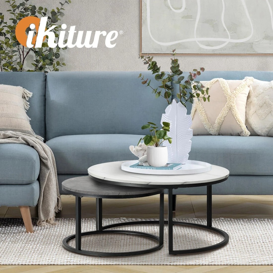 5 Oikiture Set Of 2 Coffee Table Round Nesting Side End Table
 - Multi, 5 of 10