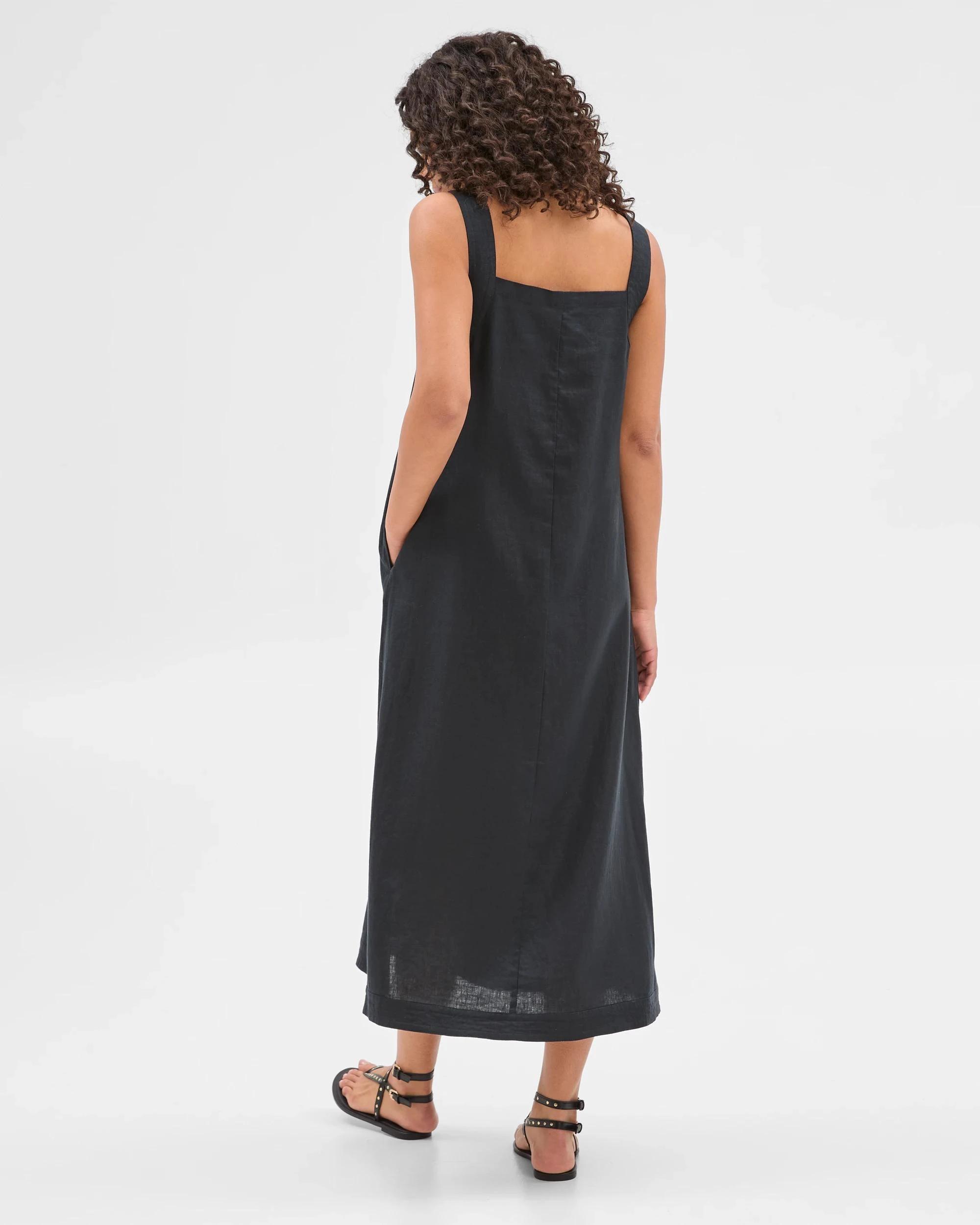 4 Target Woman European Linen Sleeveless Stitch Detail Maxi Dress BLACK, 4 of 6