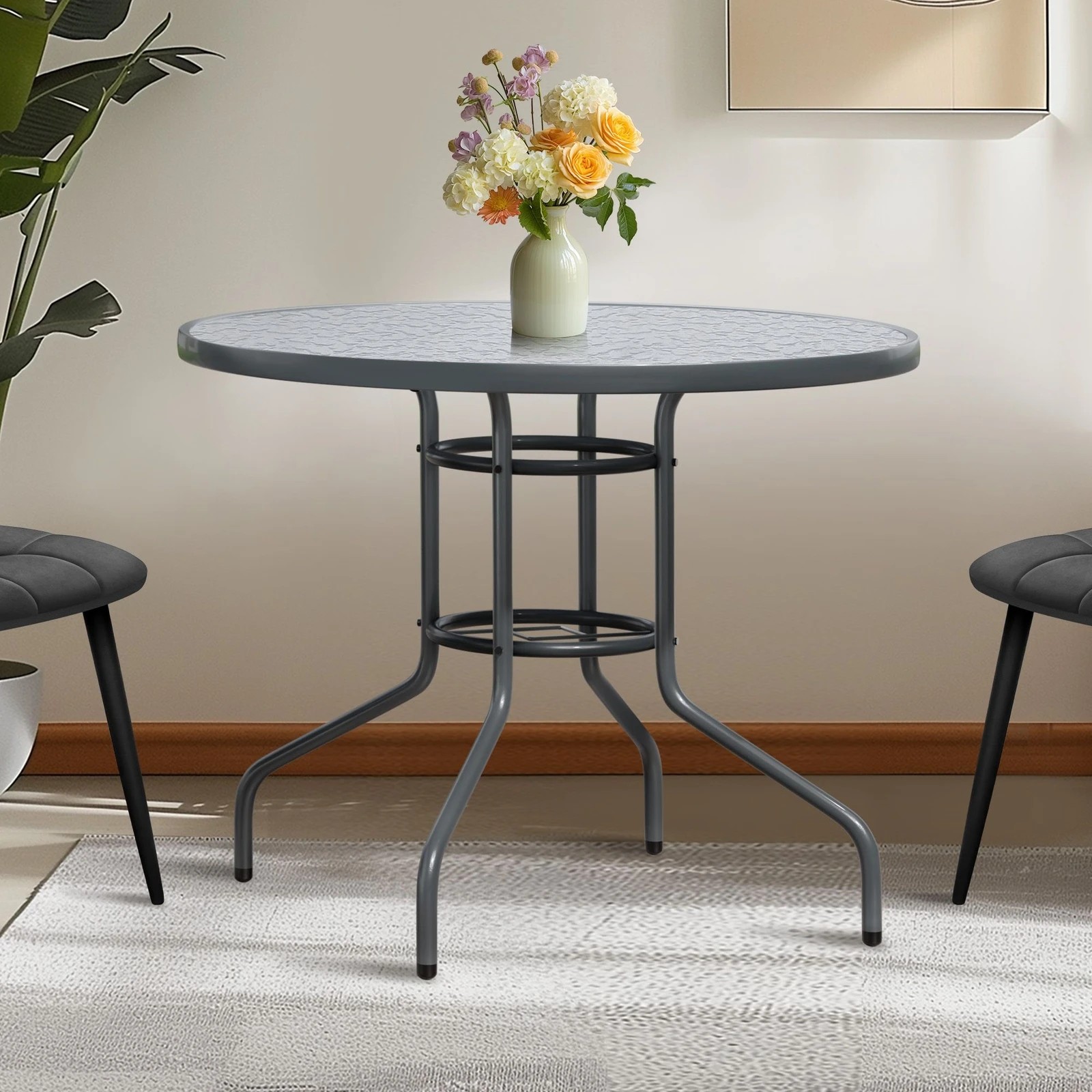 8 Alfordson Outdoor Furniture Patio Dining Table Garden 90CM Round Glass - Grey, 8 of 9