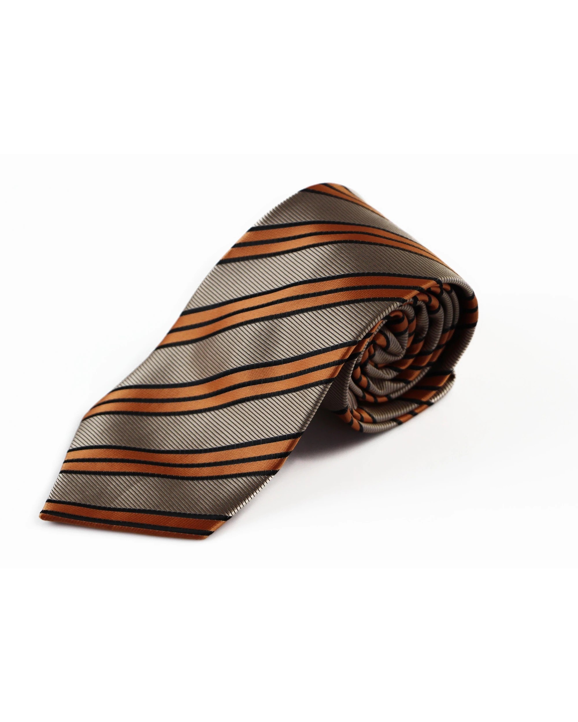 2 Zasel Mens Gold & Orange Striped Patterned 8cm Neck Tie, 2 of 2