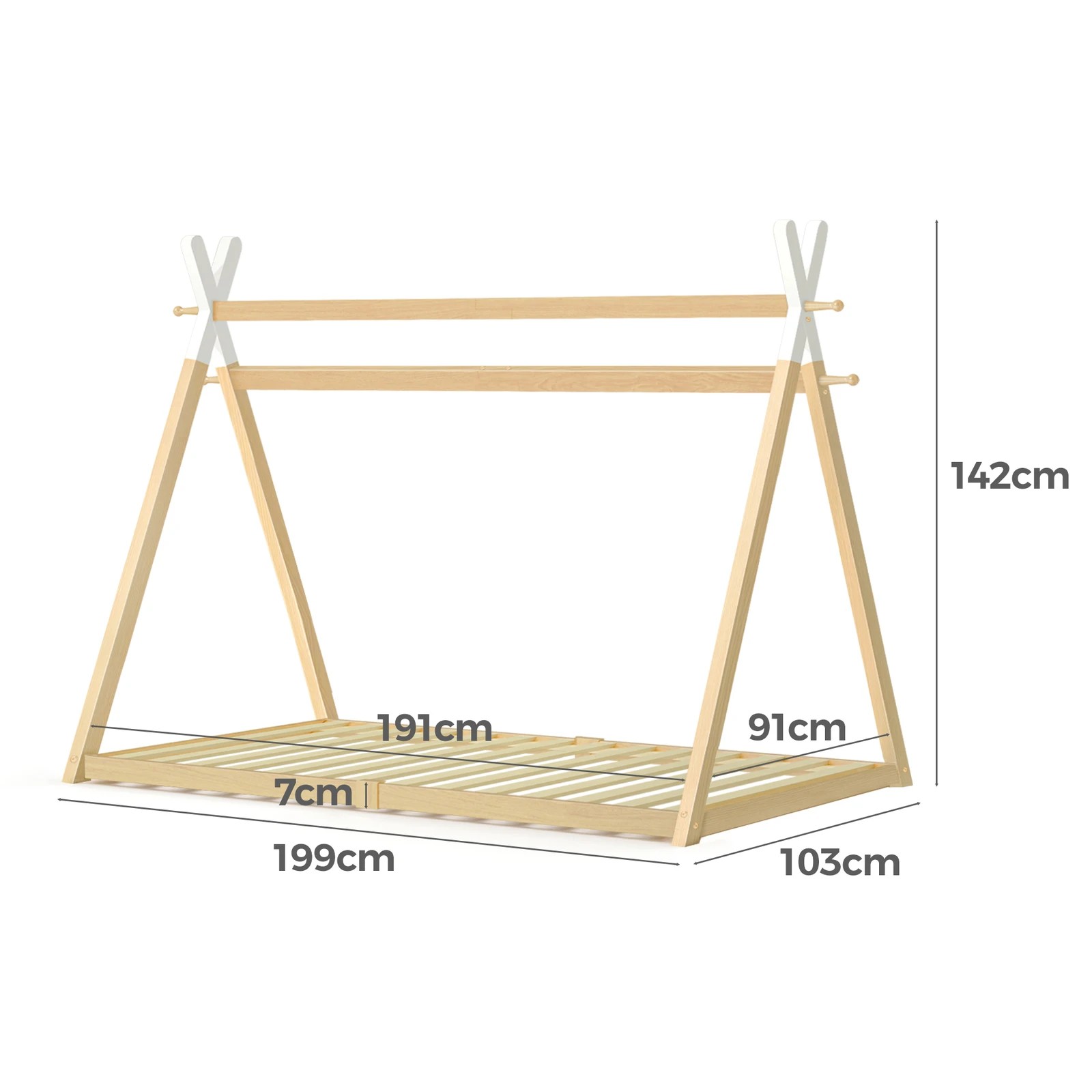 6 Alfordson Bed Frame Wooden Single Timber Teepee House Base Platform Thomas - Natural, 6 of 10