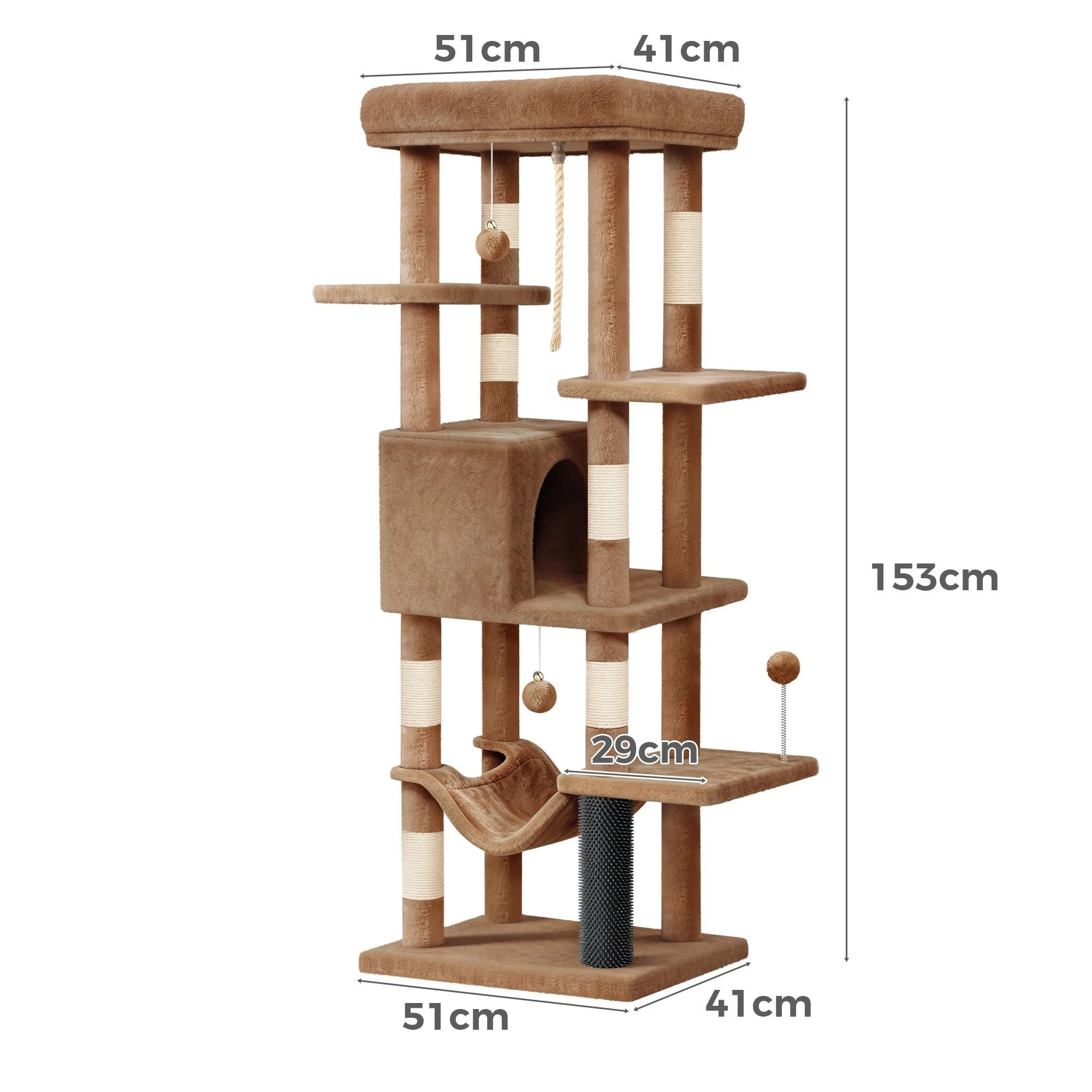 3 Beastie Cat Tree Tower 153cm Scratching Post Scratcher Light - Brown, 3 of 4