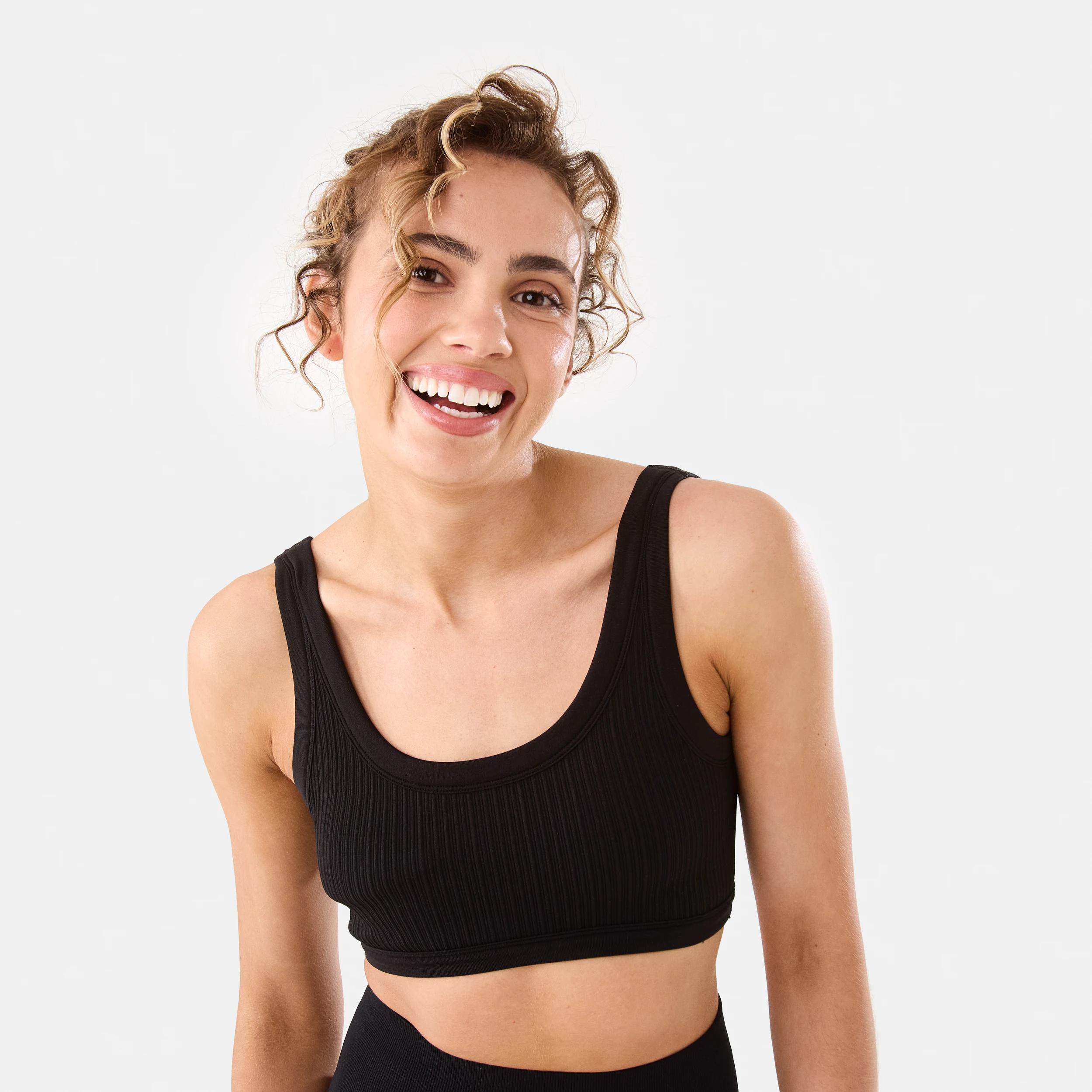 1 Active Womens Seamfree Rib Crop Top BLACK, 1 of 8