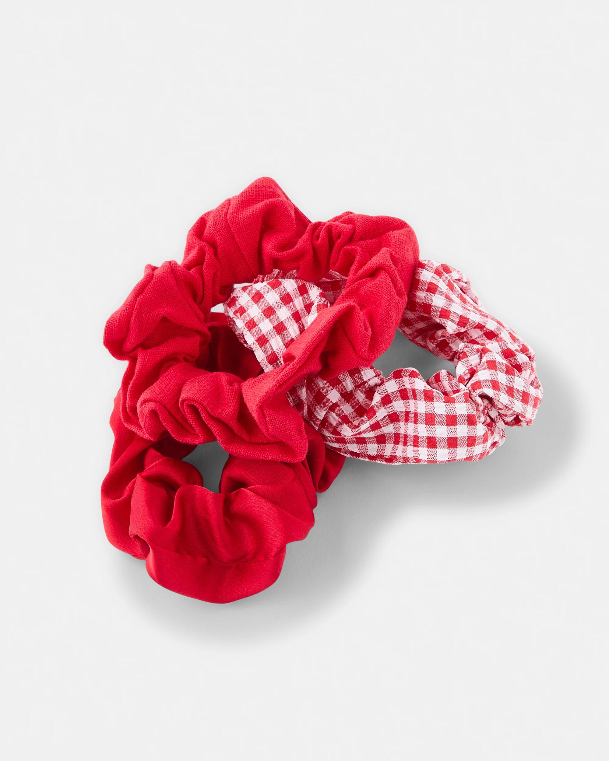 3 3 Pack Gingham Hair Scrunchies Red, 3 of 4