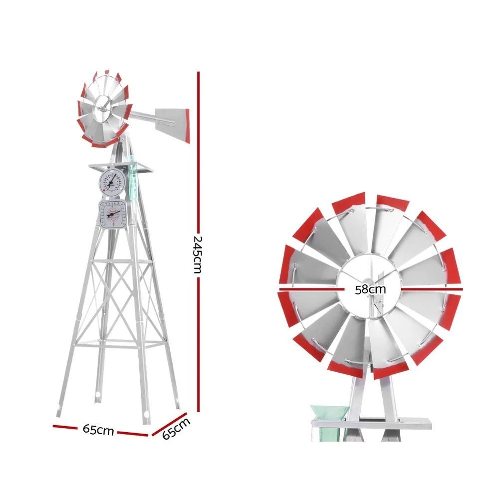 2 Gardeon Garden Windmill 8FT 245cm Metal Ornaments Outdoor Decor Ornamental - Grey, 2 of 7