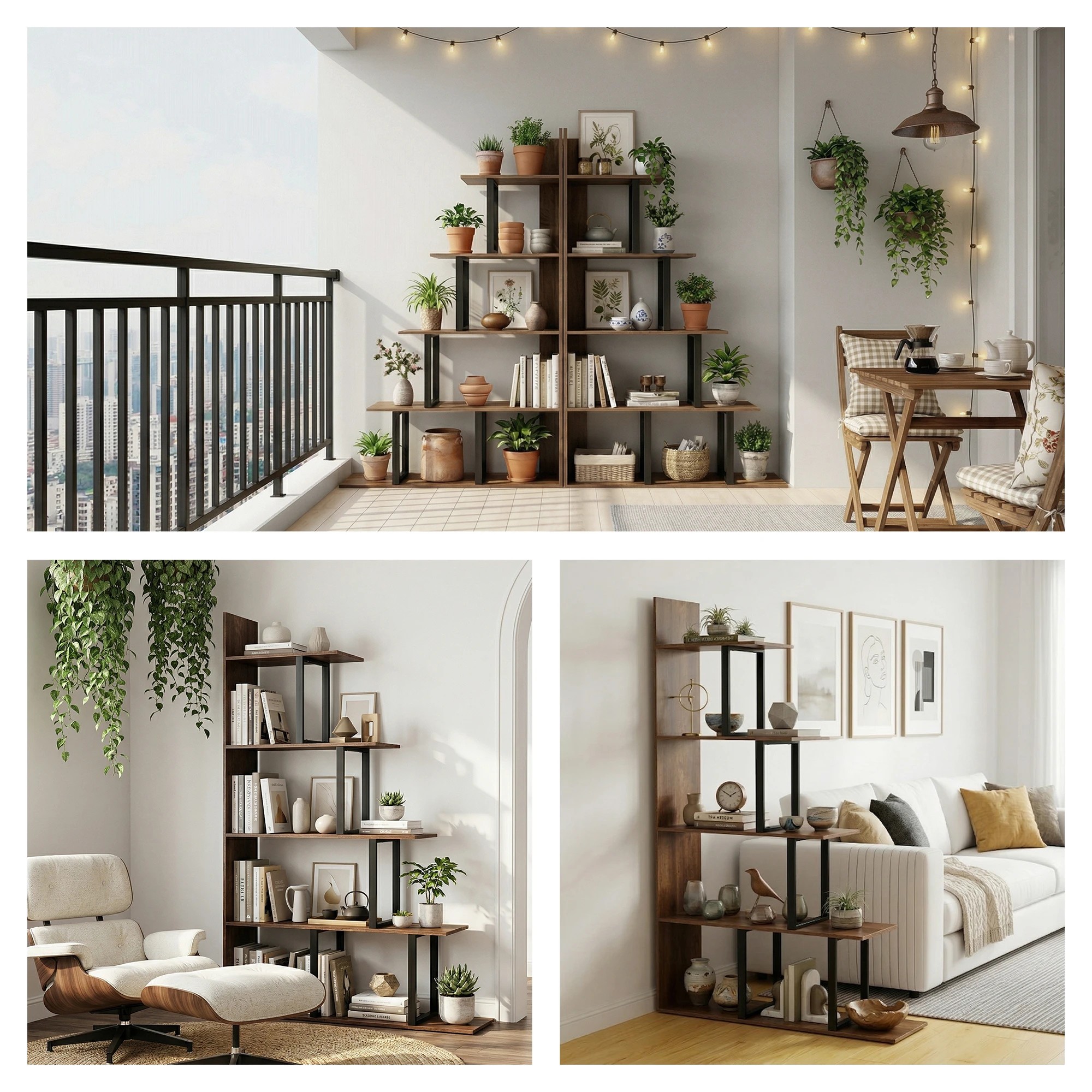 6 Artiss 5 Tiers Bookshelf Ladder Corner Shelf Bookcase - Brown, 6 of 9
