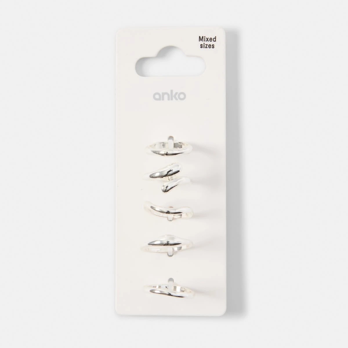 5 5 Pack Teardrop Rings - Silver Tone, 5 of 5