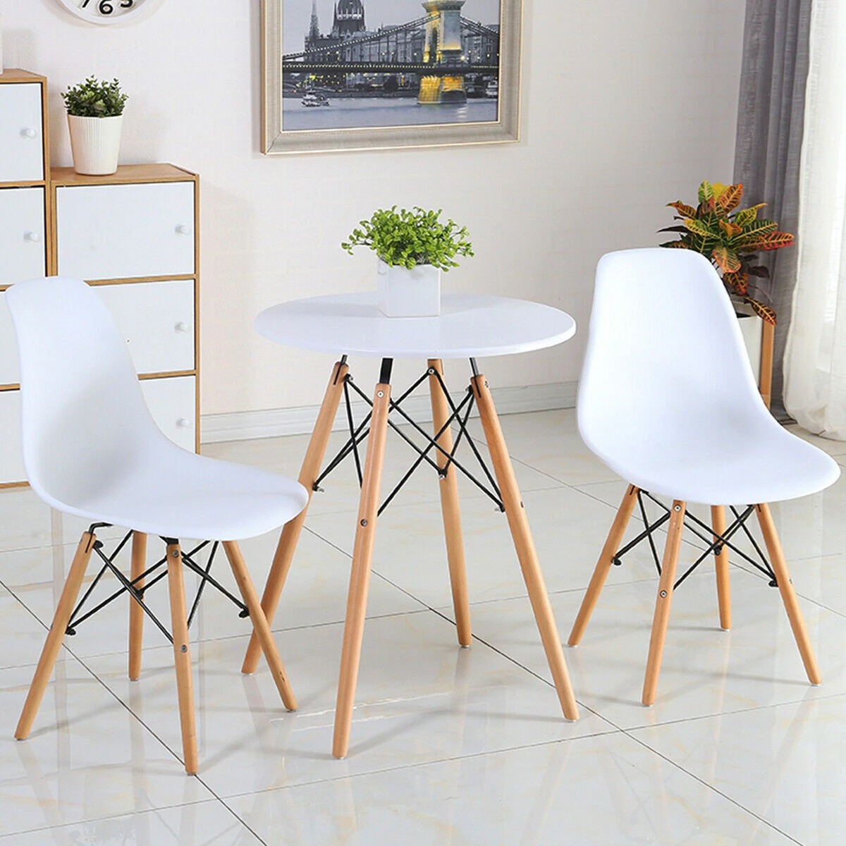 2 Costway 2x Retro Replica Eames DSW Dining Chair Wood Side Chair - White, 2 of 3
