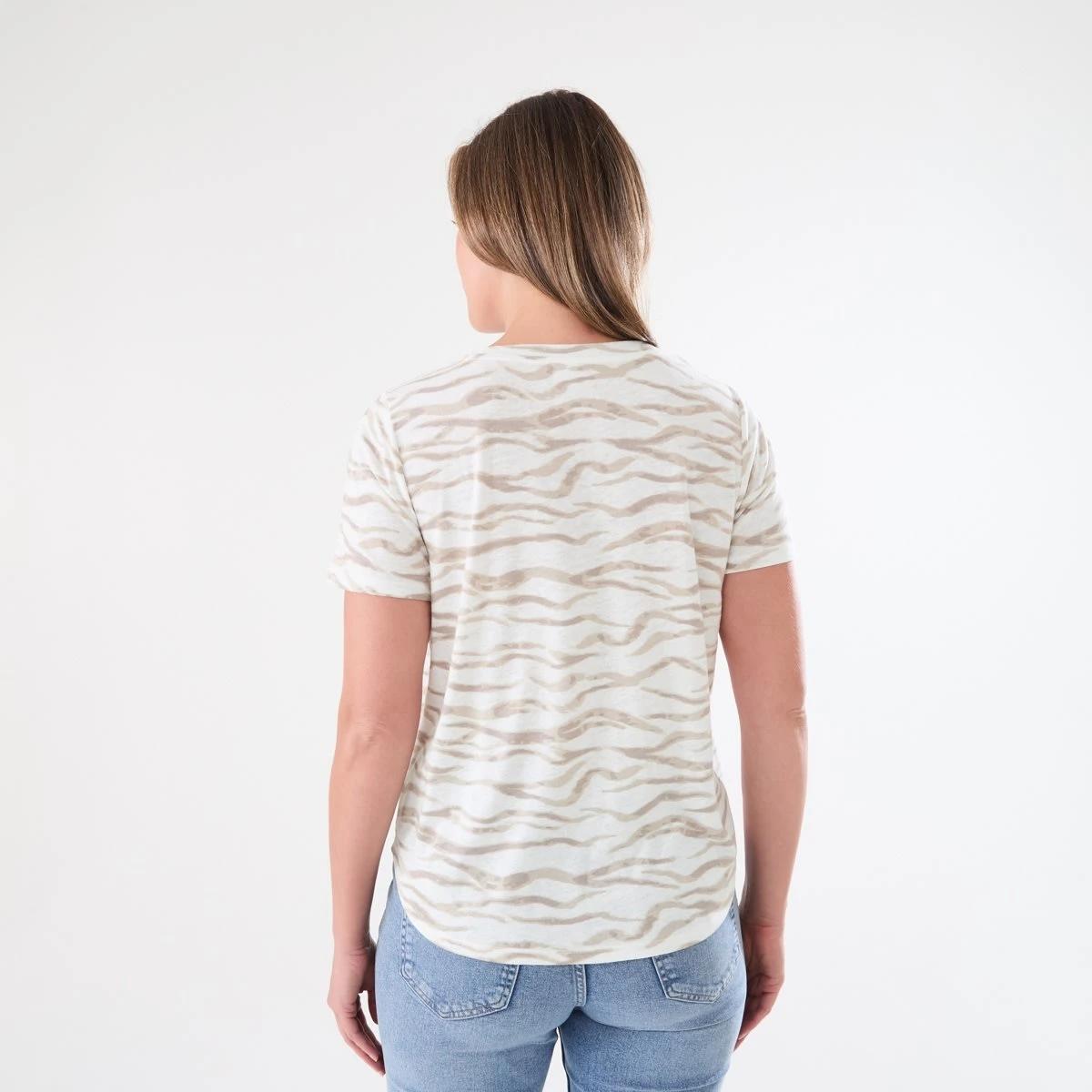 4 Short Sleeve Linen Blend V-Neck T-shirt SOFT ZEBRA CLOUD DANCER, 4 of 6