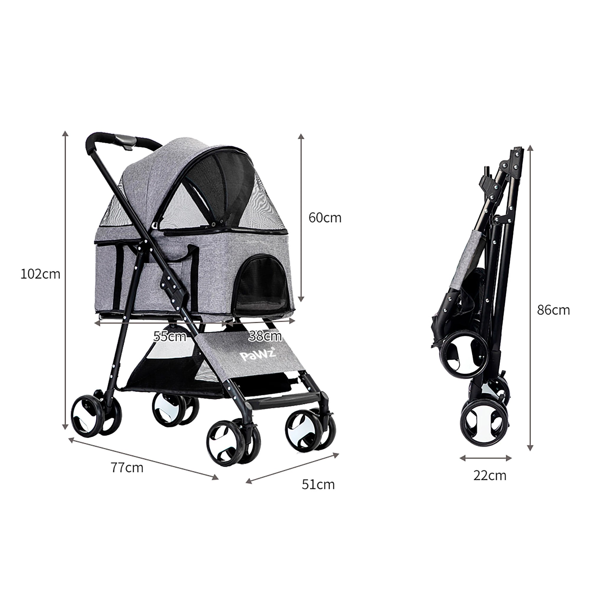 3 Pawz Detachable Pet Stroller-Grey, 3 of 7