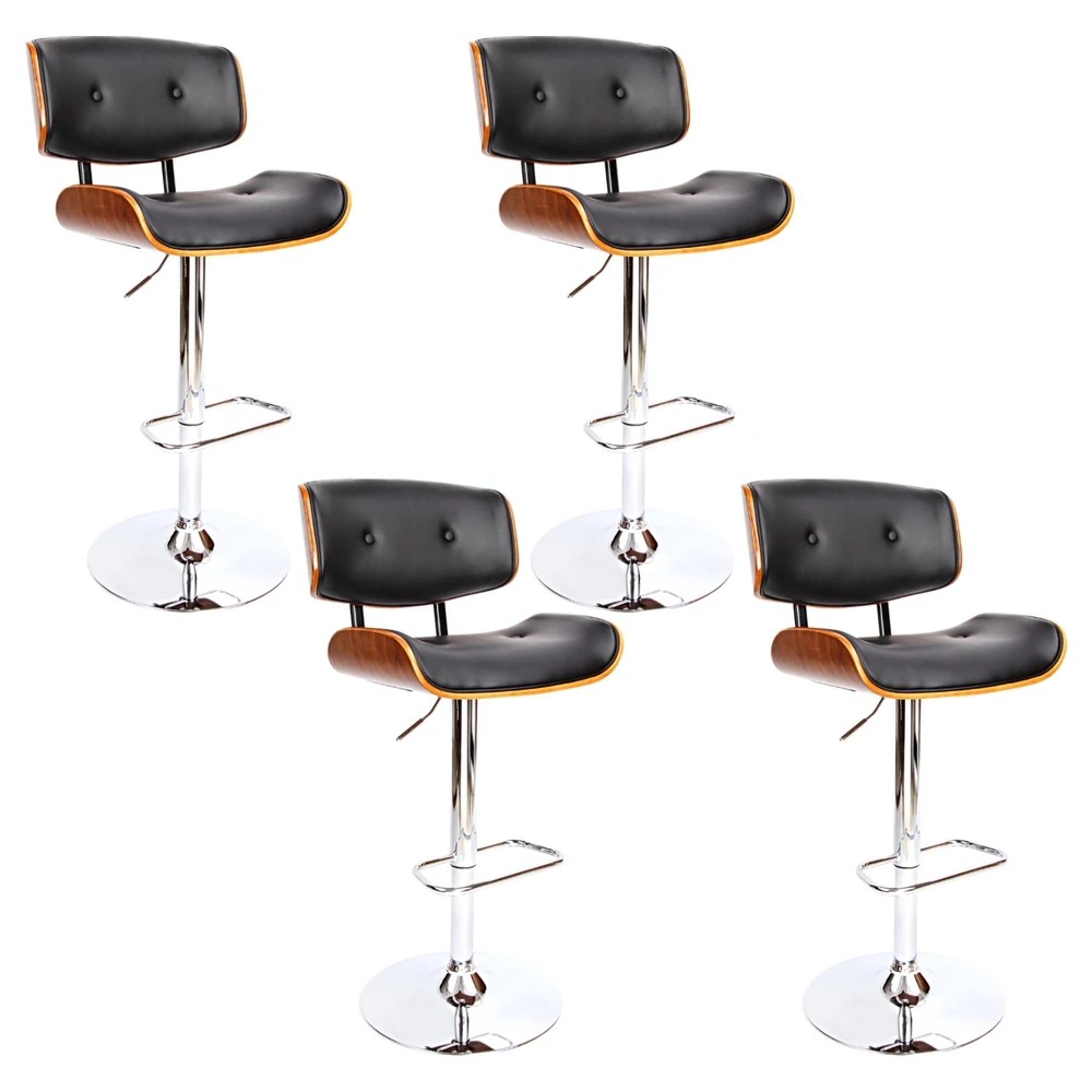 1 Artiss 4x Bar Stools Gas Lift Leather - Black, 1 of 5