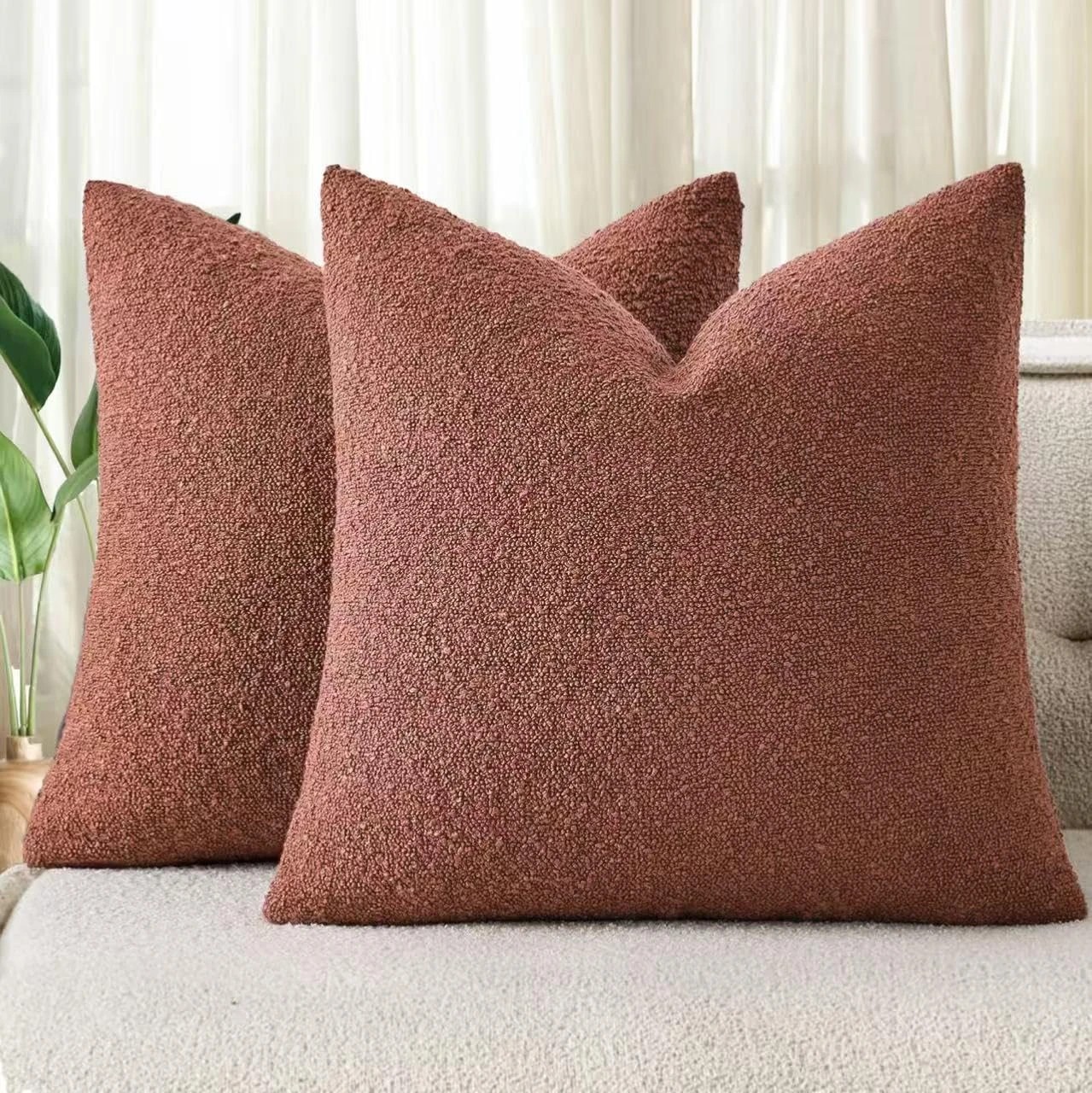 1 Gioia Casa 2-Pack Bouclé Cushion Covers 45x45cm - Brick, 1 of 4