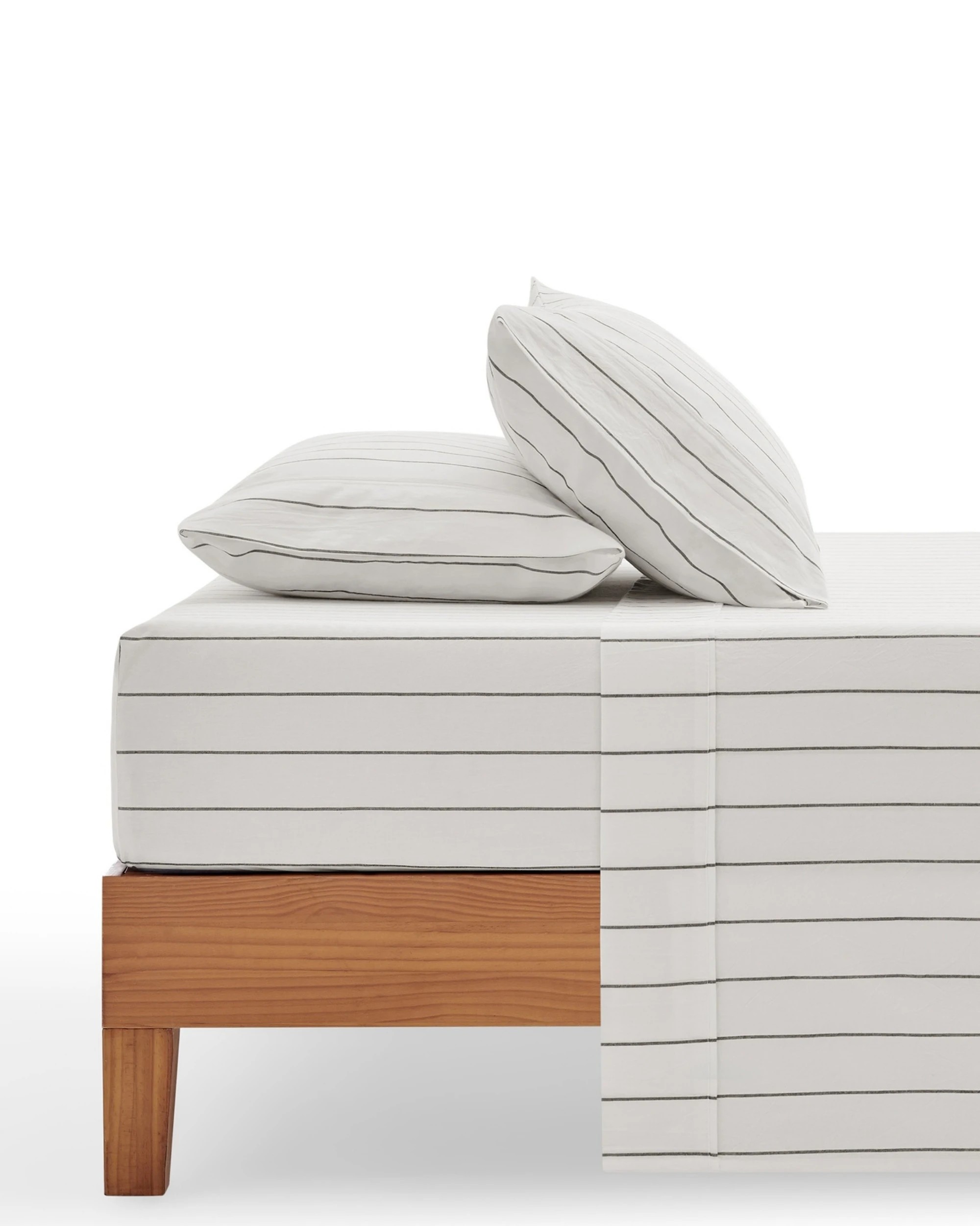 1 Dreamaker Rumi Stripe Washed Cotton Sheet Set - Queen Bed - White with Graphite, 1 of 7