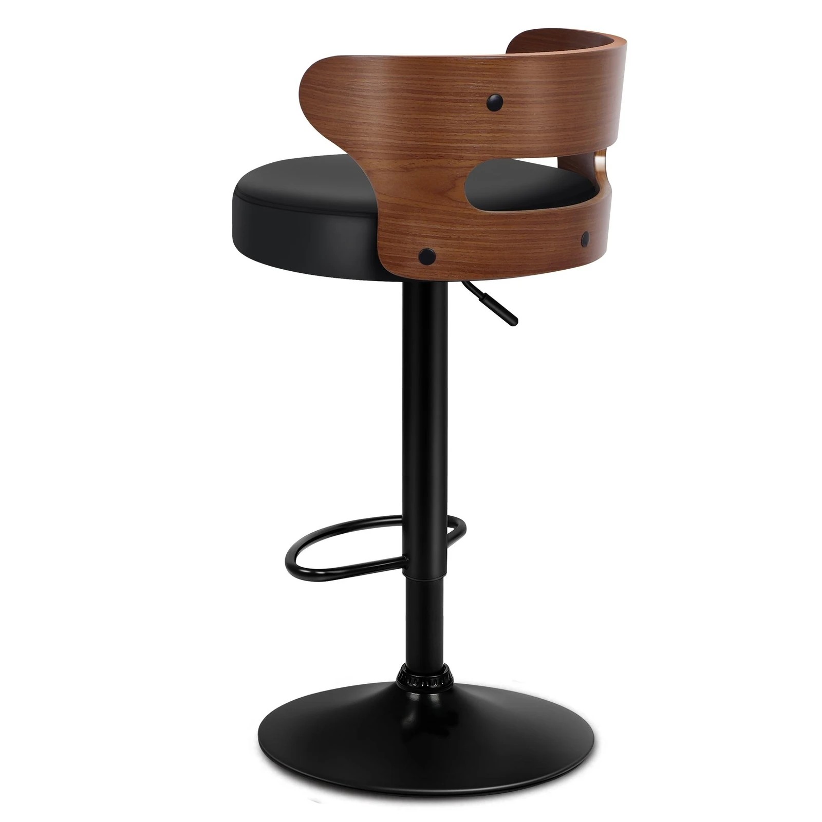 6 Alfordson 2x Bar Stool Kitchen Swivel Chair Wooden Leather Gas Lift - Black, 6 of 9