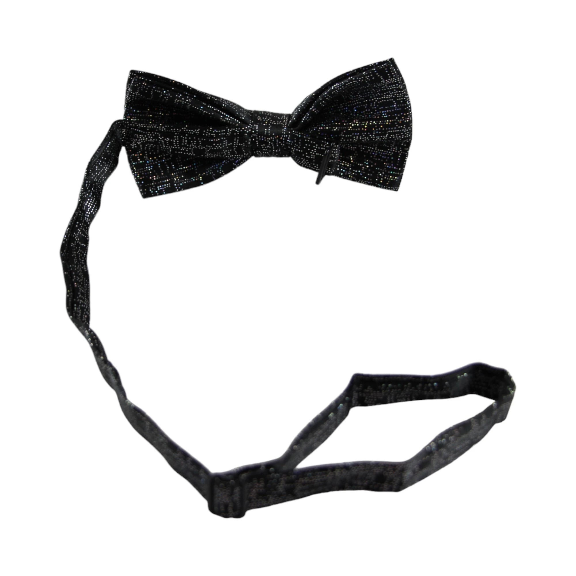 6 Zasel Mens Black Sparkly Glitter Patterned Bow Tie - Black, 6 of 6