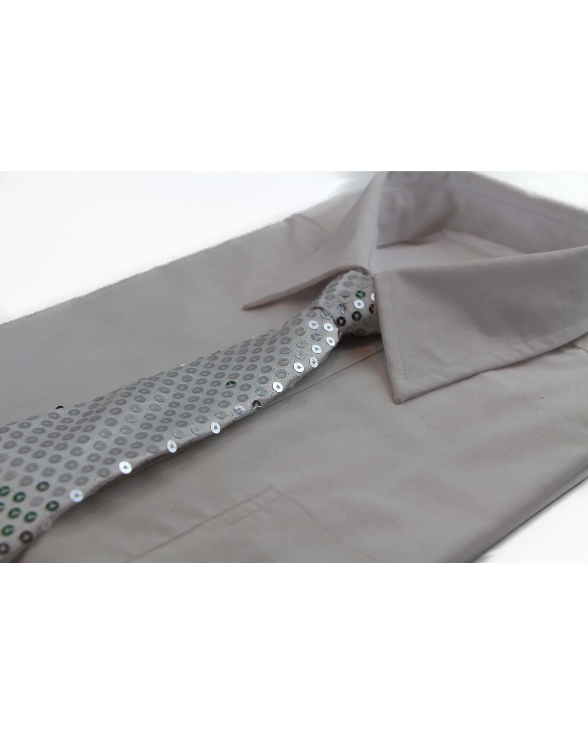 1 Zasel Teen Boys Kids White Silver Sequin Elastic Neck Tie, 1 of 2