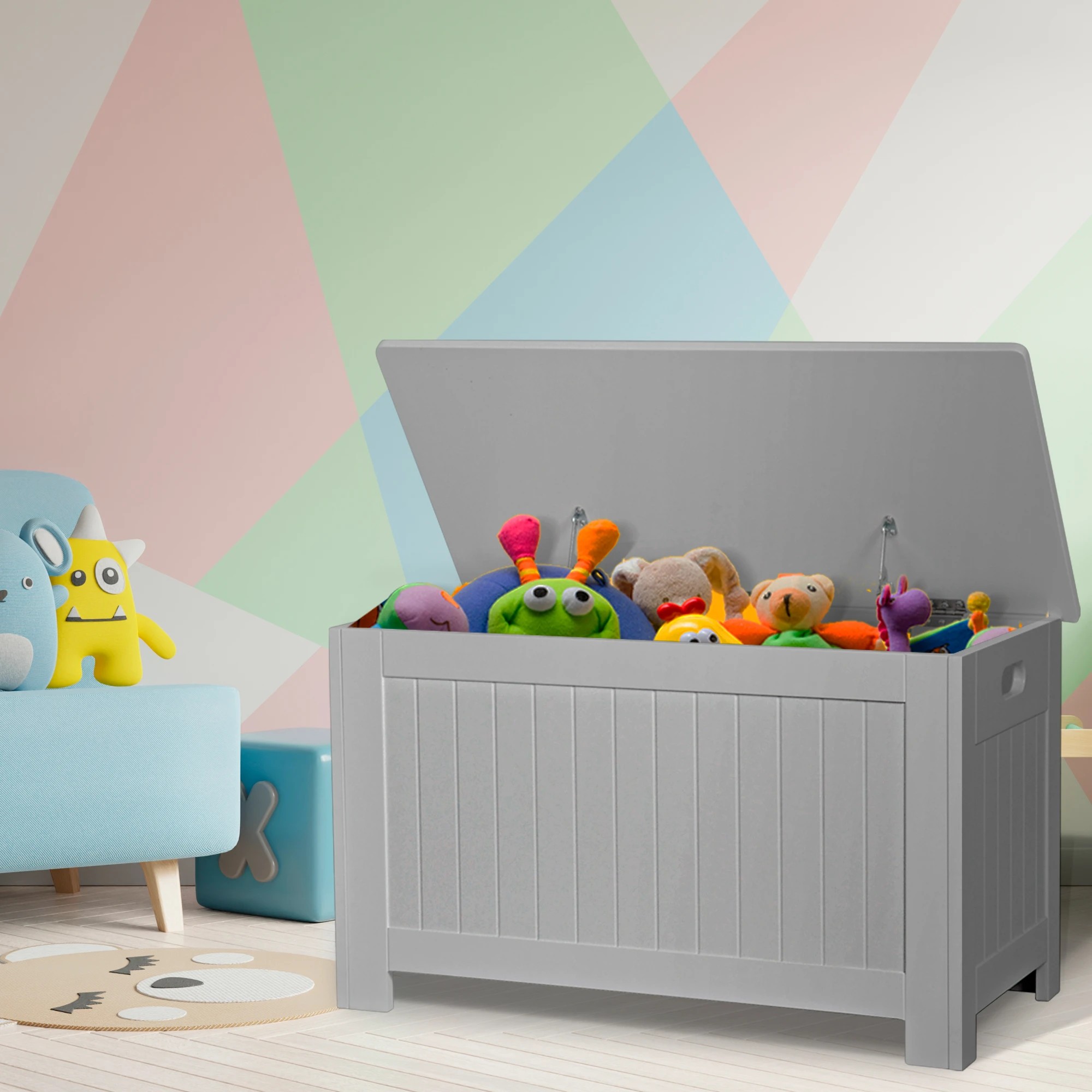 7 Levede Kids Toy Box Storage Chest Cabinet Container Clothes Organiser Grey, 7 of 7