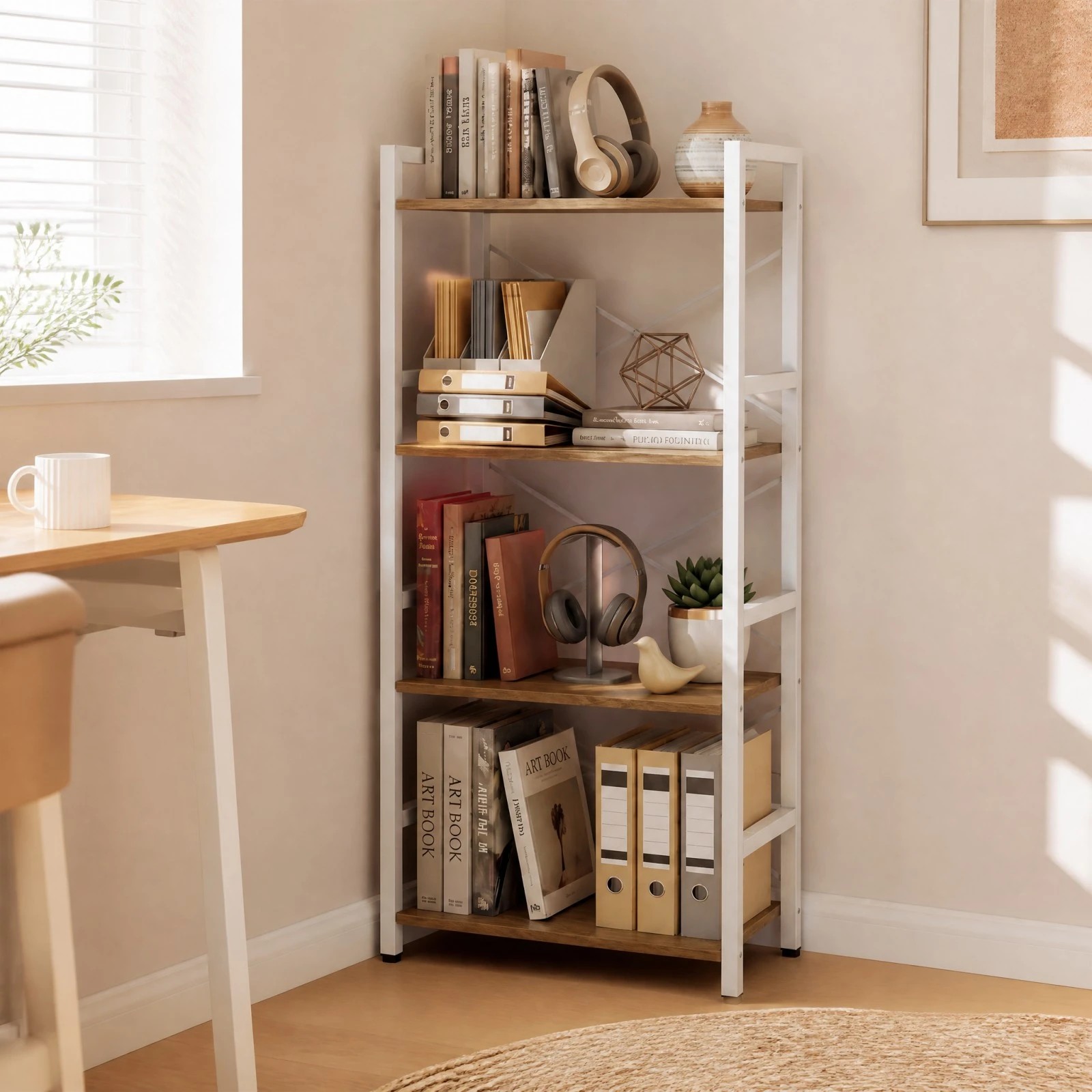 2 Costway 4-Tier Bookshelf Bookcase Metal Display Rack Open Shelves - Natural, 2 of 7