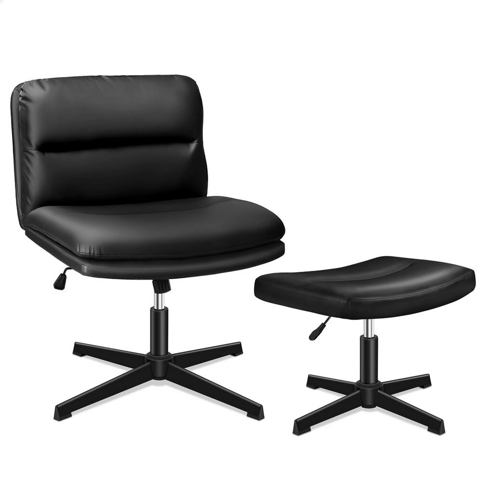 1 Alfordson Office Chair Computer Cross-legged Seat Work Ottoman PU Leather - Black, 1 of 10