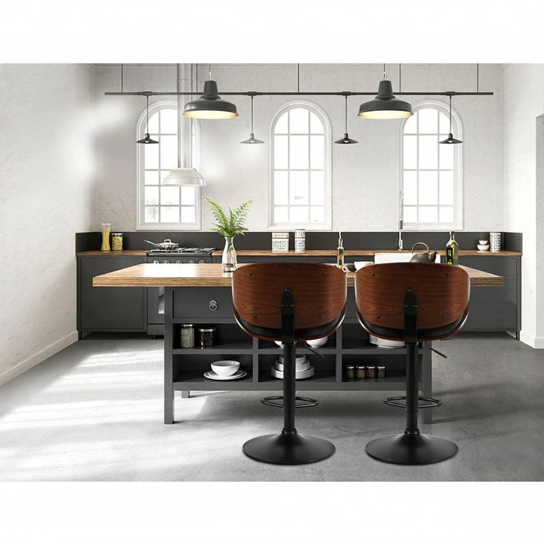 4 Artiss 2x Bar Stools Gas Lift Leather Padded - Black, 4 of 5