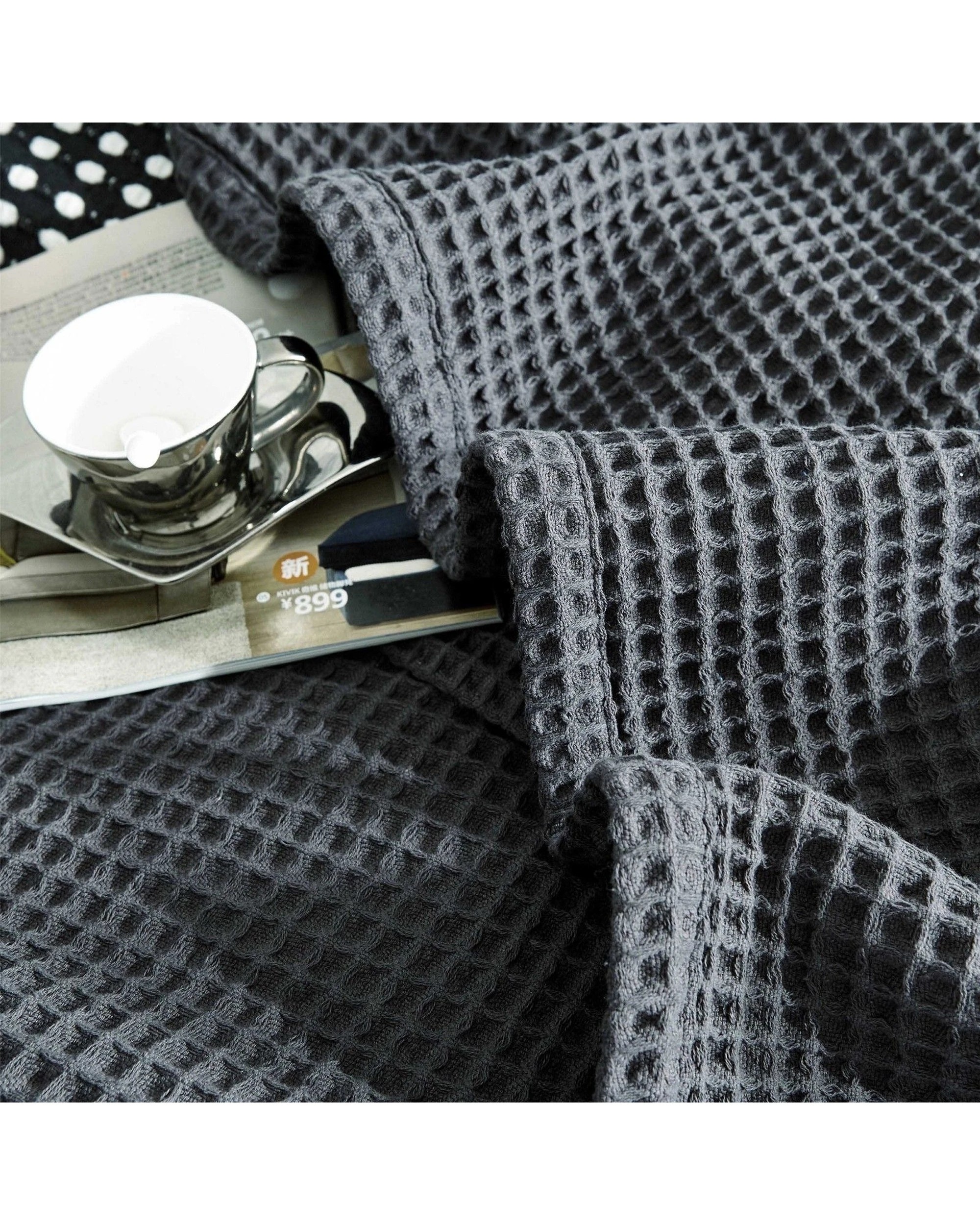 6 Cotton More Chunky Waffle Blanket 100% Cotton Throw Double - Charcoal, 6 of 6