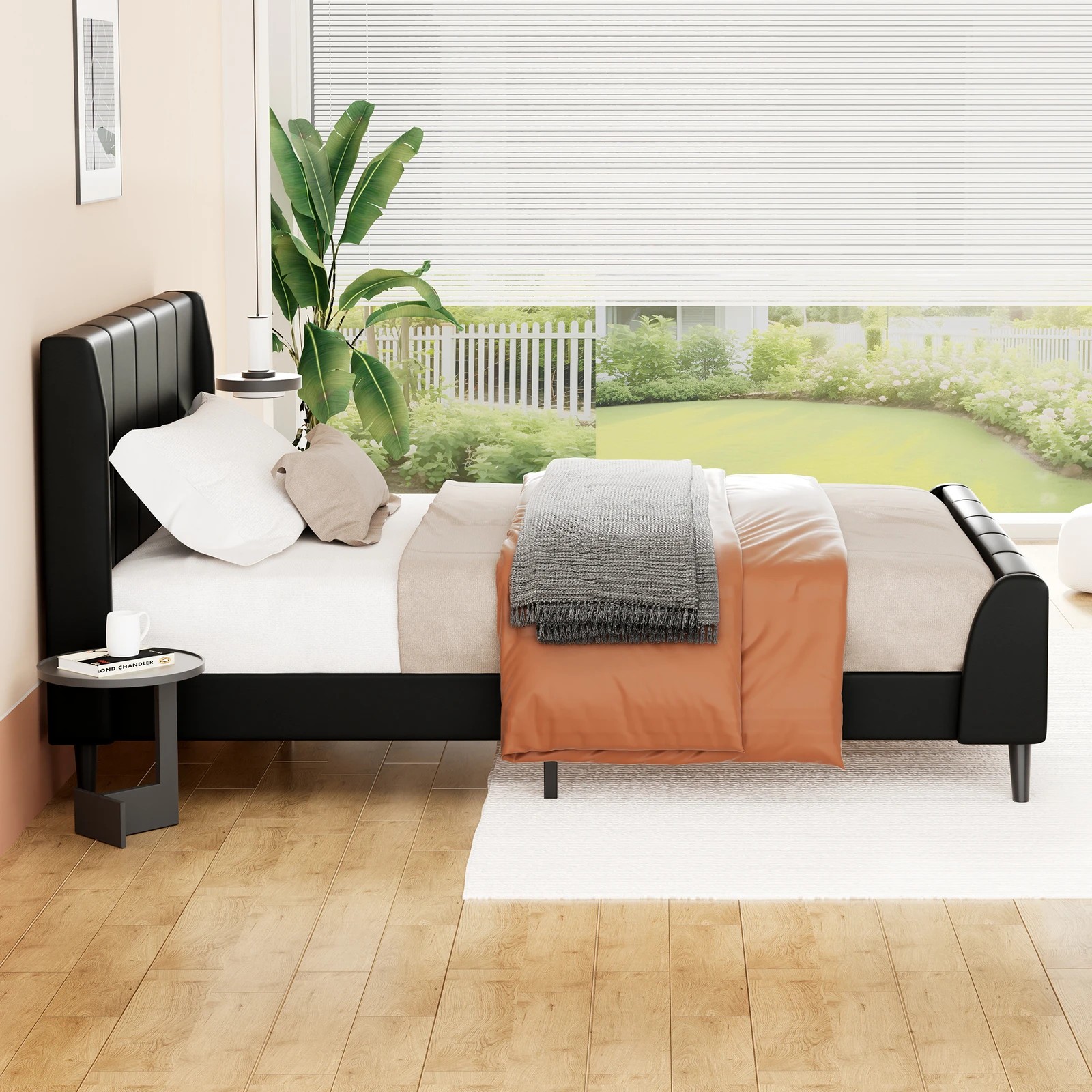 5 Alfordson Bed Frame Single Size Tufted Headboard Base Leather Hundolf - Black, 5 of 10