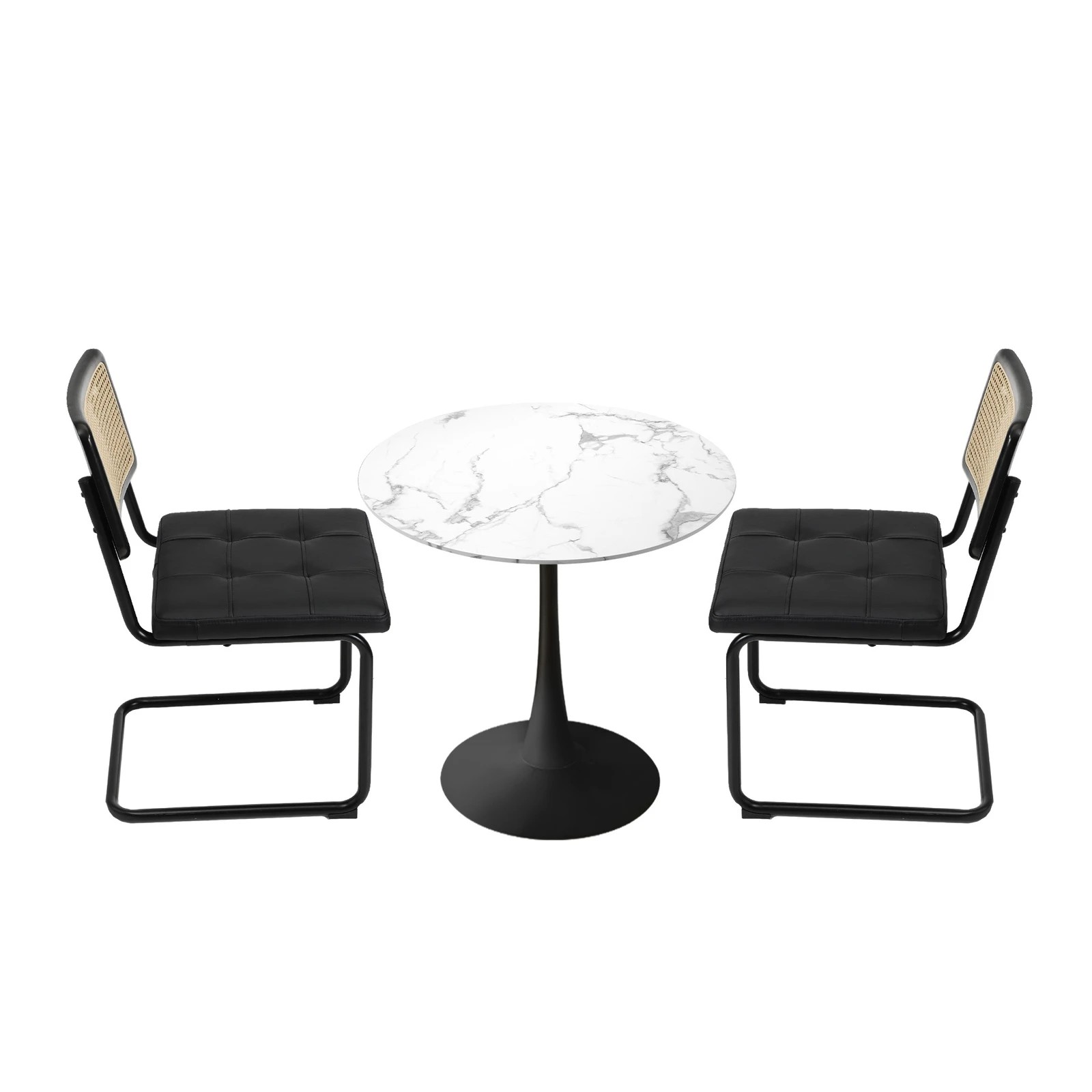 7 Oikiture 60cm Round Dining Table with 2PCS Dining Chairs PU Leather - Black, 7 of 9